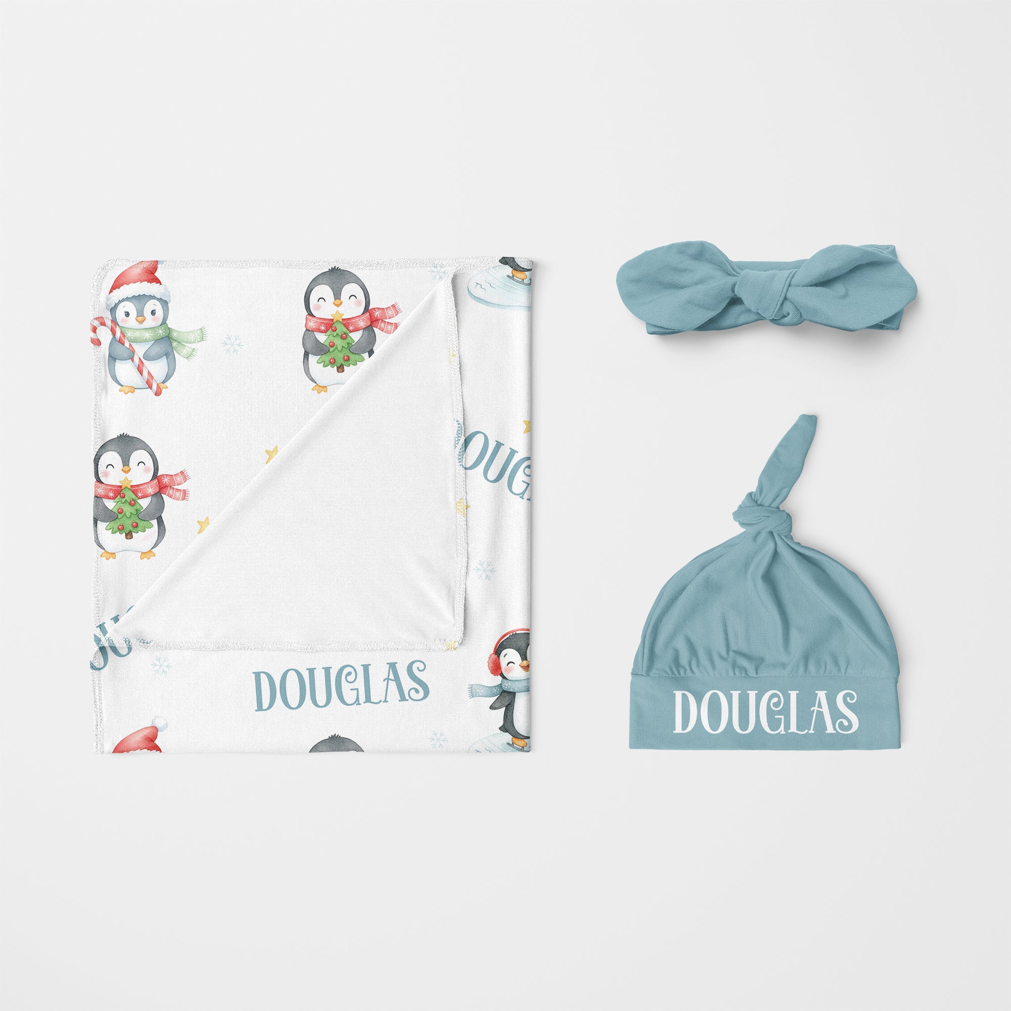 Personalized Swaddle in Snow Penguin