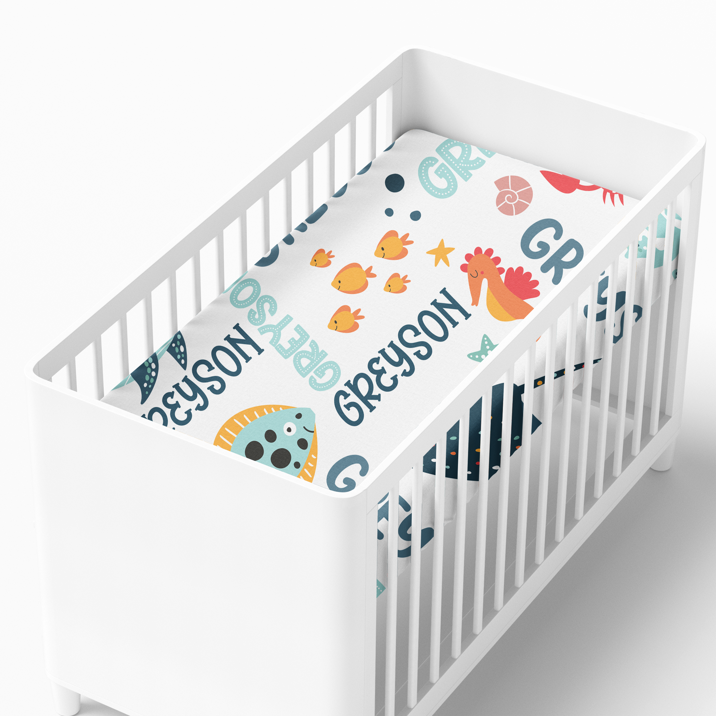 Personalized Crib Sheet in Ocean Animals