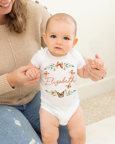 Personalized Graphic Bodysuit in Orange Butterfly