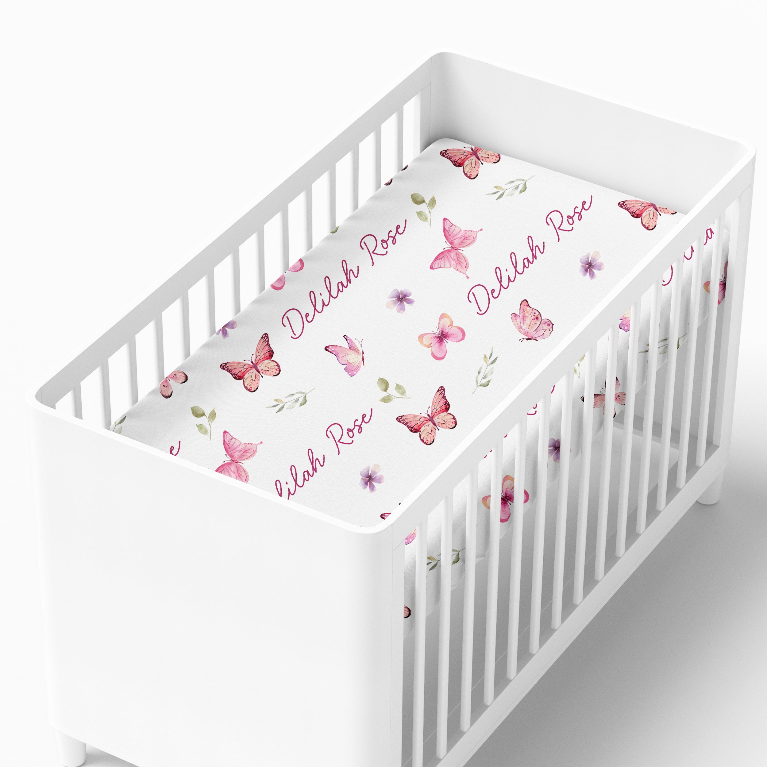 Personalized Crib Sheet in Pink Butterfly