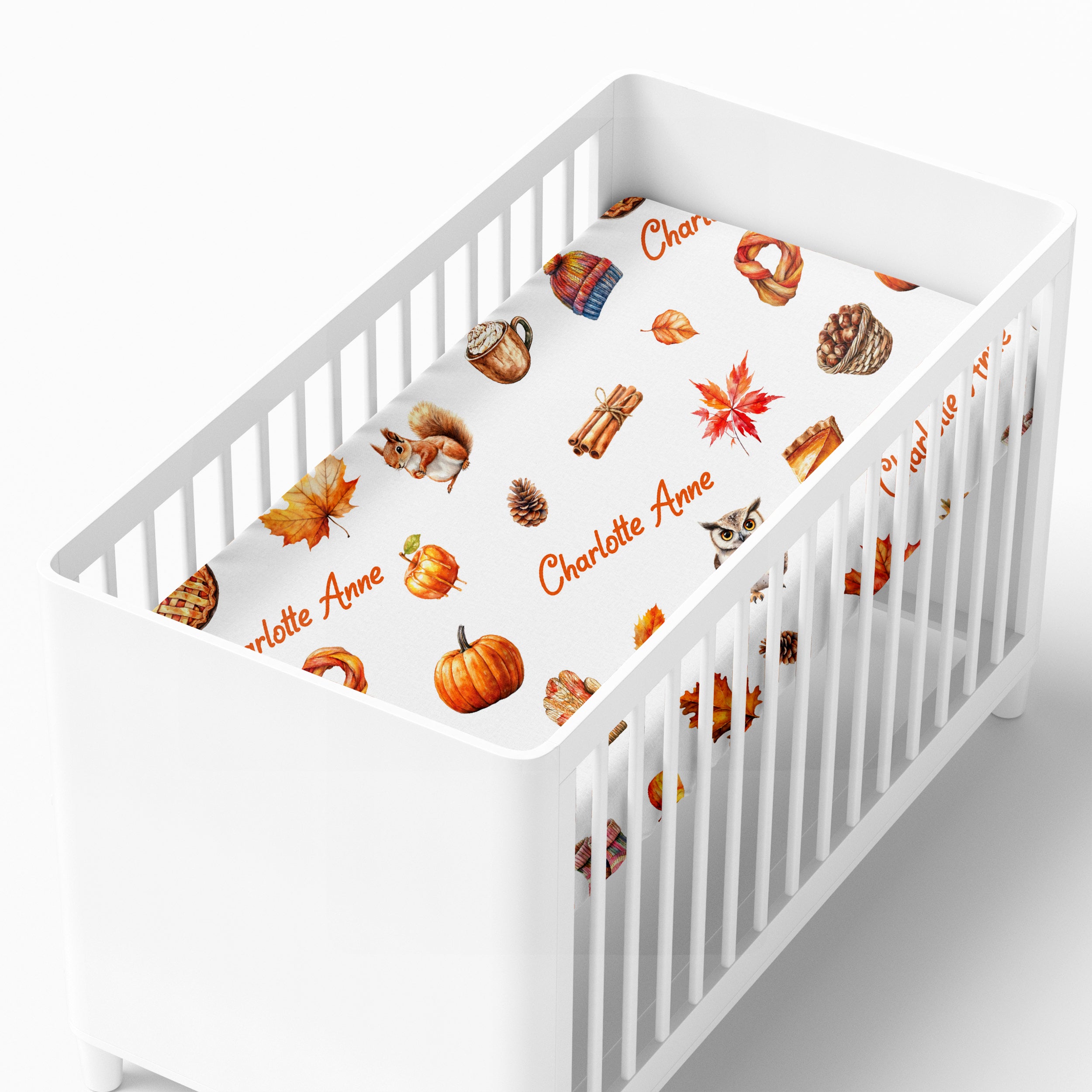 Personalized Crib Sheet in Fall Cottage