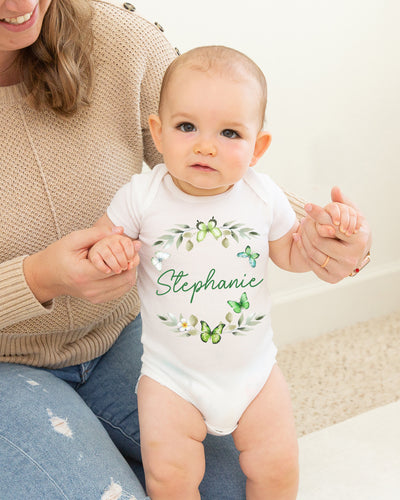 Personalized Graphic Bodysuit in Green Butterfly