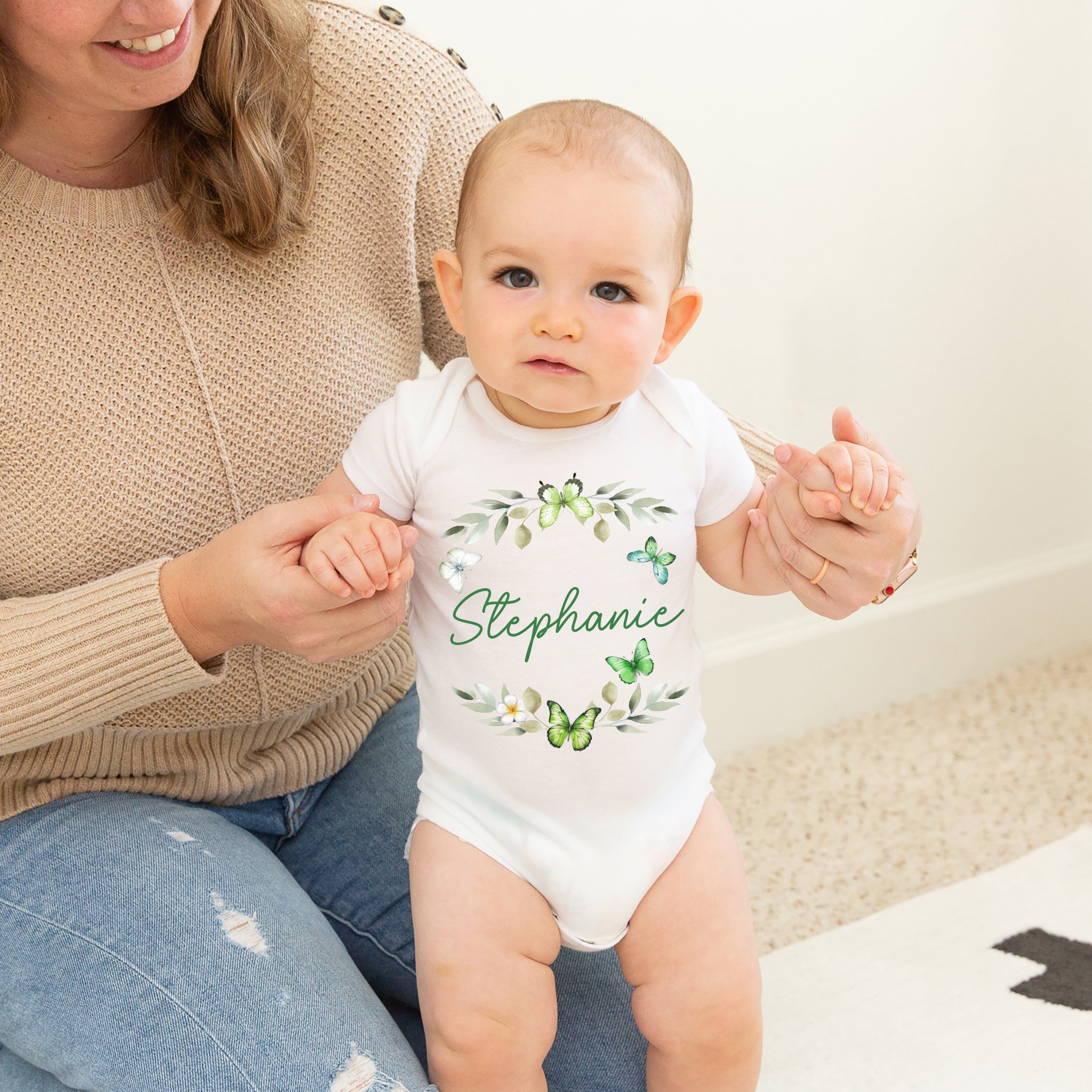 Personalized Graphic Bodysuit in Green Butterfly