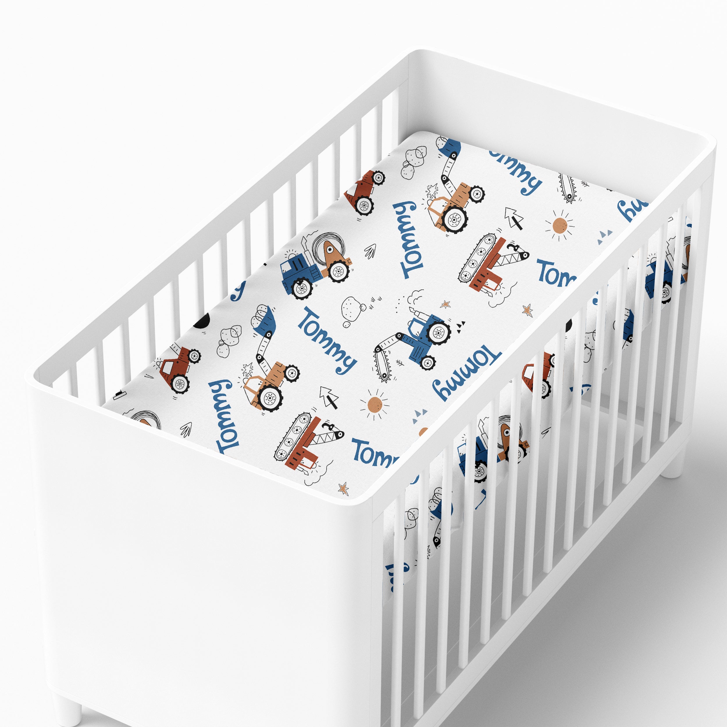 Personalized Crib Sheet in Construction Vehicle