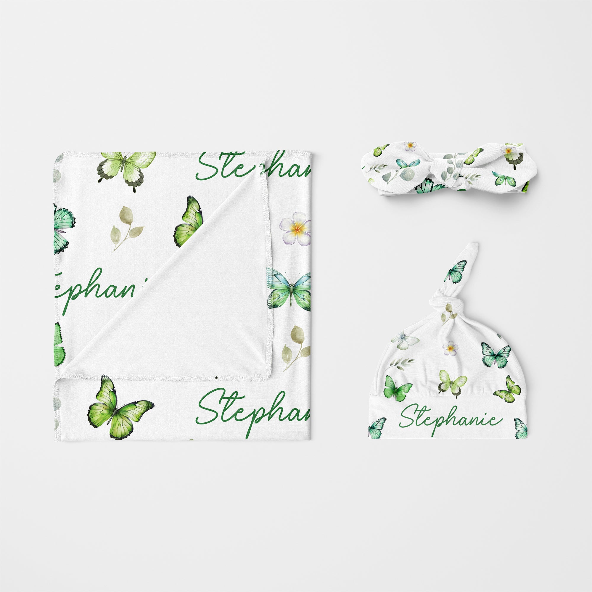 Personalized Knotted Headband in Green Butterfly