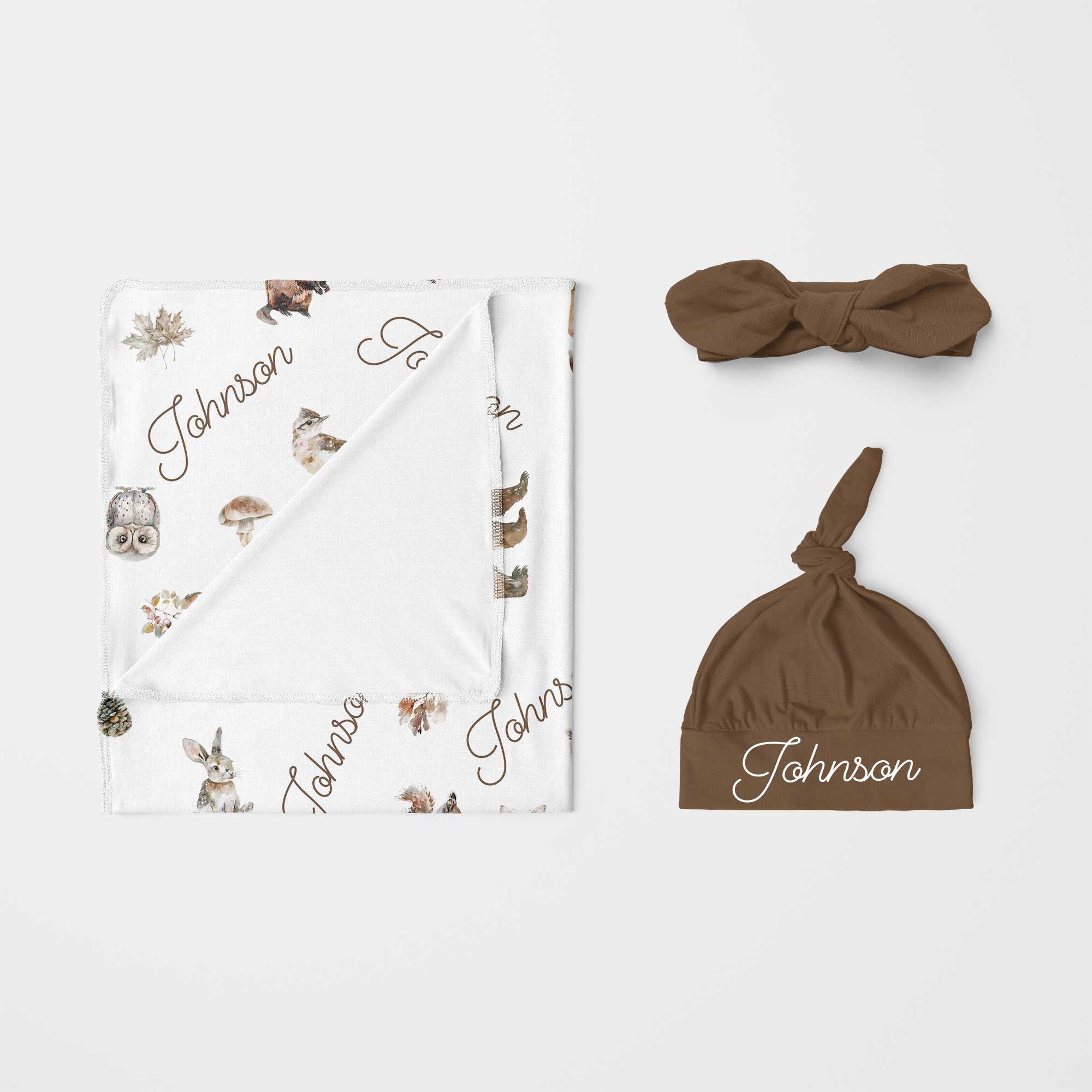 Personalized Swaddle in Woodland Animals
