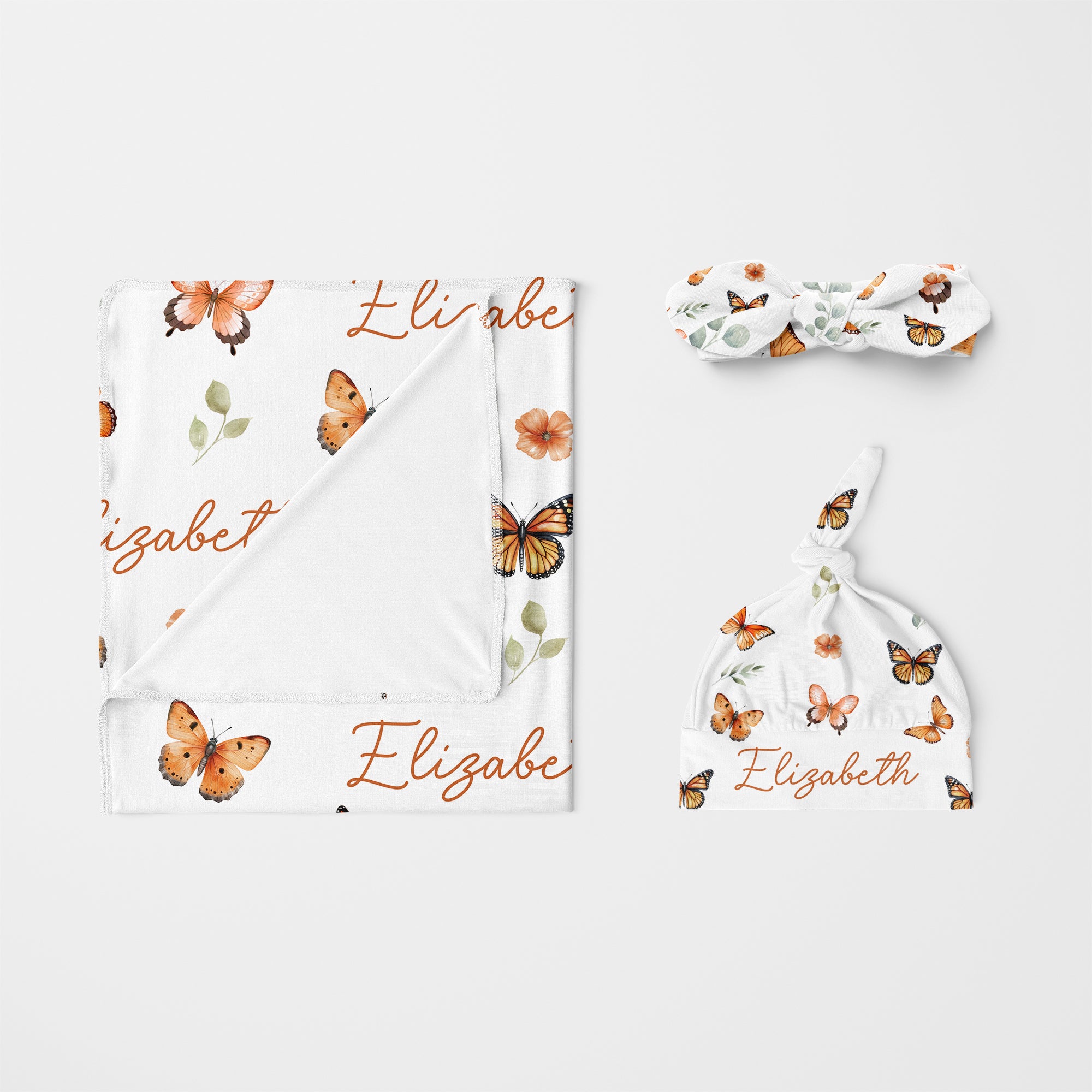 Personalized Knotted Hat in Orange Butterfly