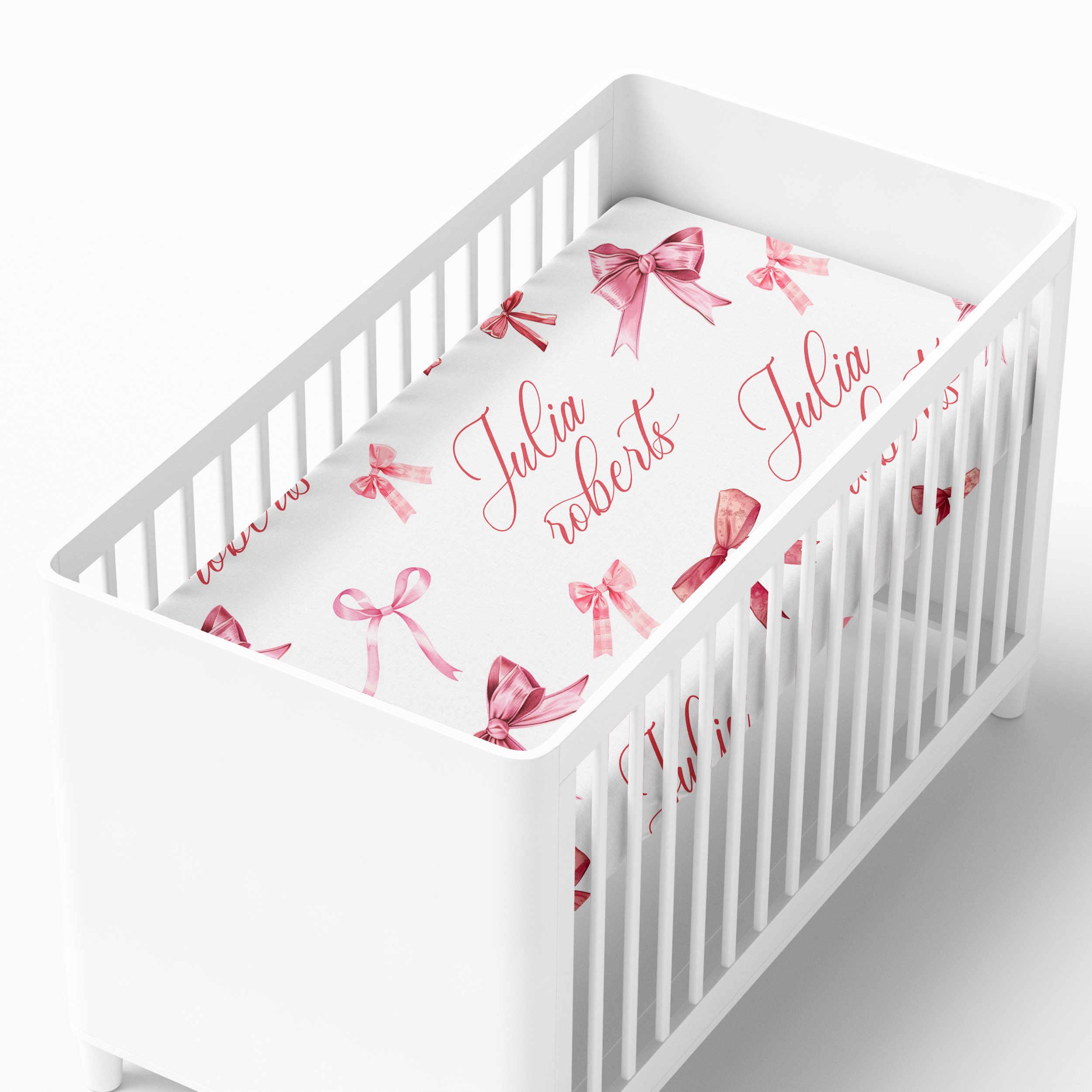 Personalized Crib Sheet in White Coquette Bow