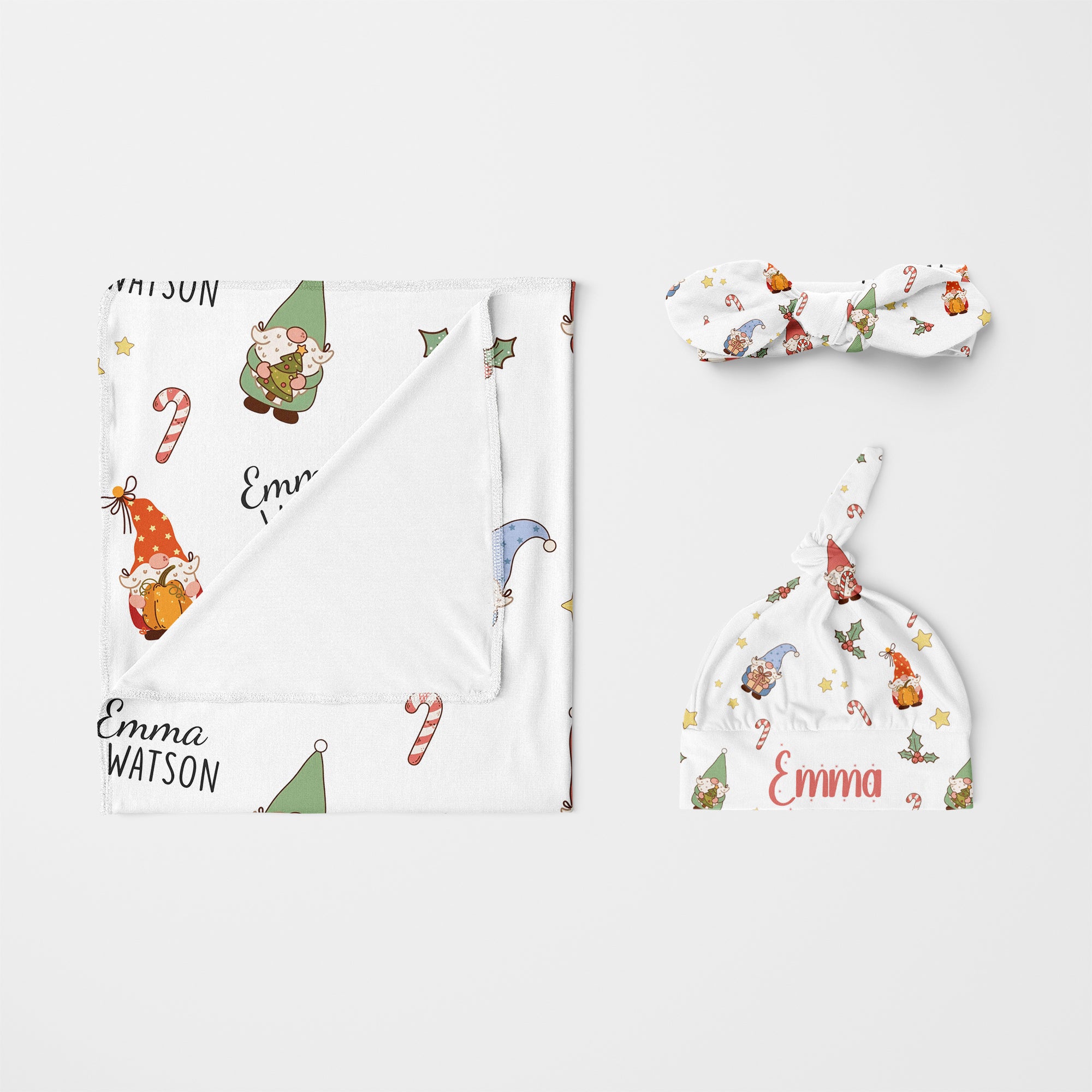 Personalized Knotted Hat in Christmas Gnomes