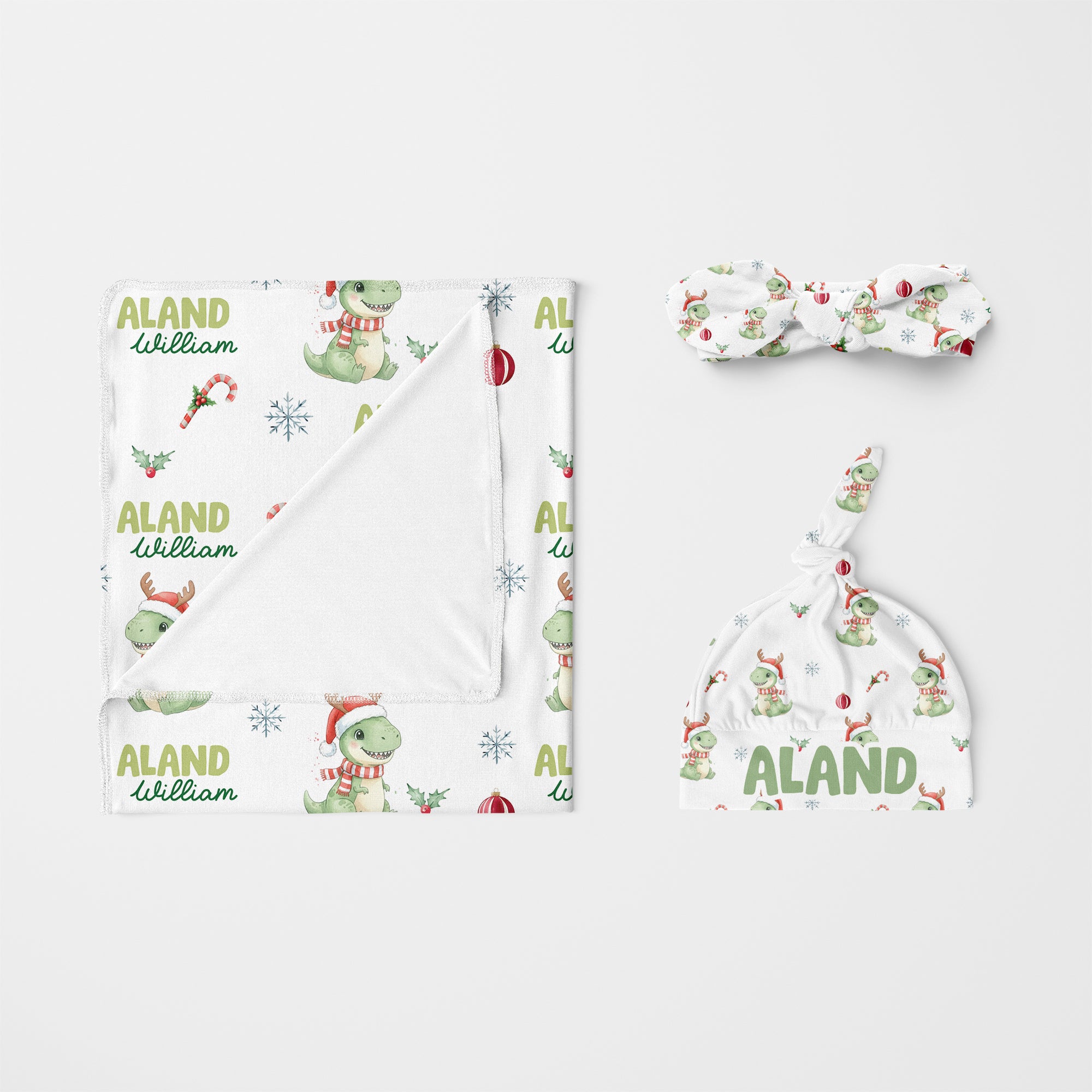 Personalized Knotted Headband in Dinosaur's Christmas