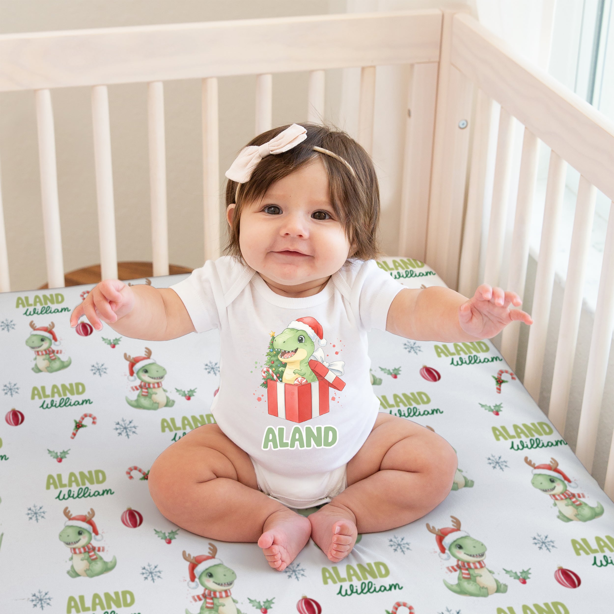 Personalized Graphic Bodysuit in Dinosaur's Christmas