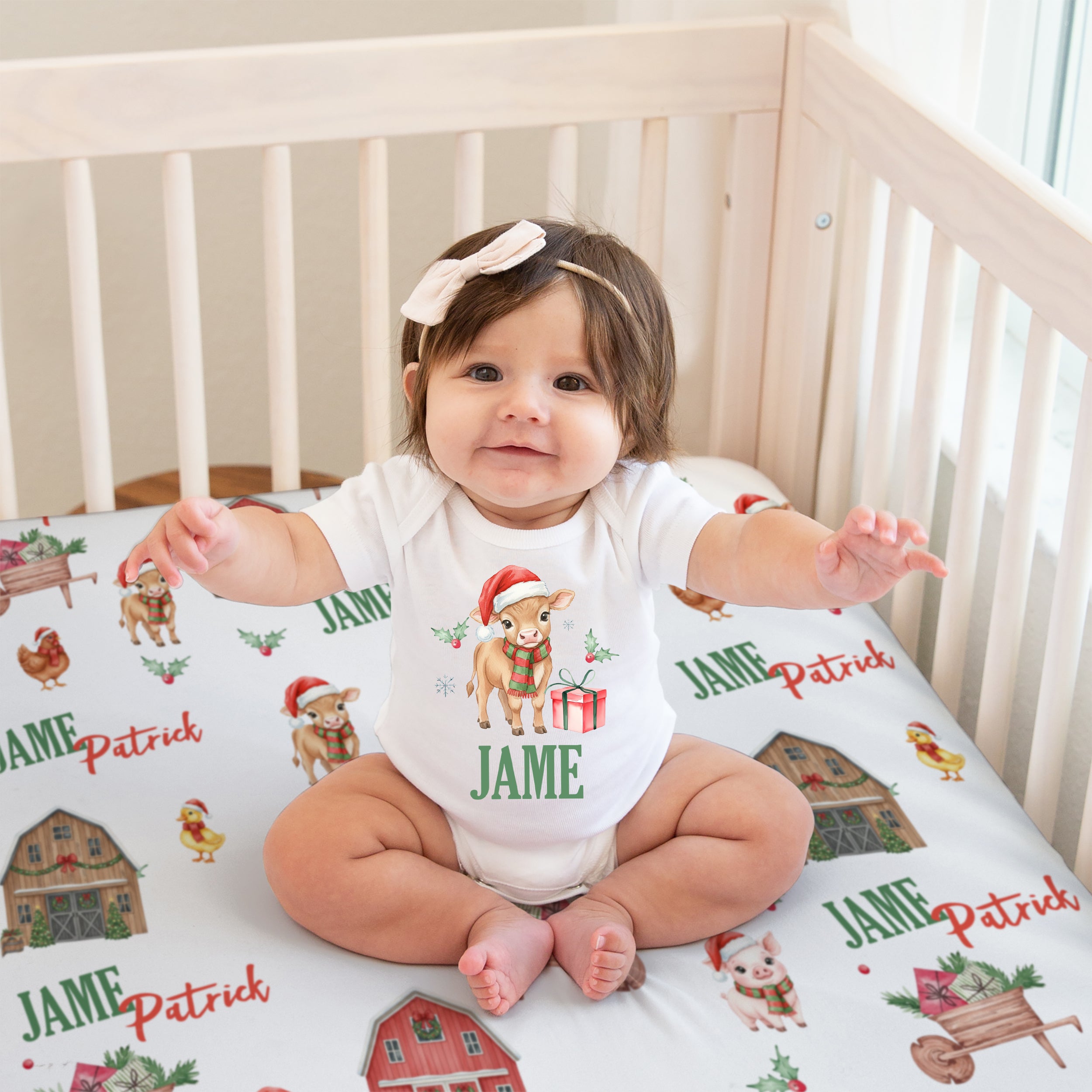 Personalized Graphic Bodysuit in Xmas Farm