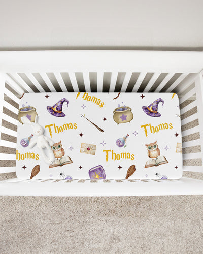 Personalized Crib Sheet in Wizard School