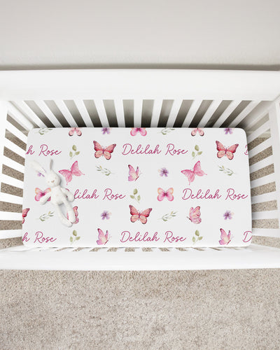 Personalized Crib Sheet in Pink Butterfly