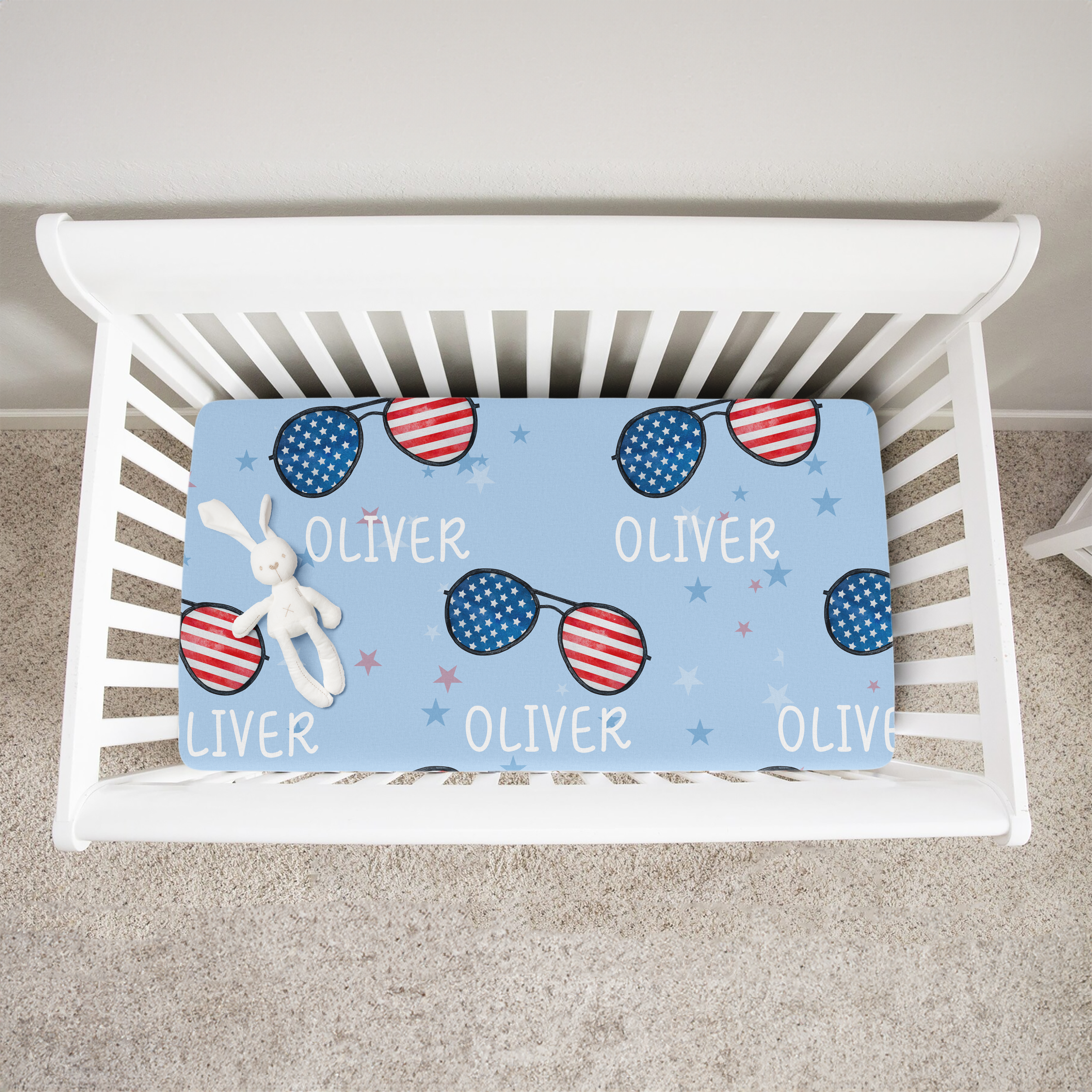 Patriotic Stars Stripes Personalized Crib Sheet