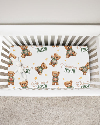 Personalized Crib Sheet in Cozy Bear