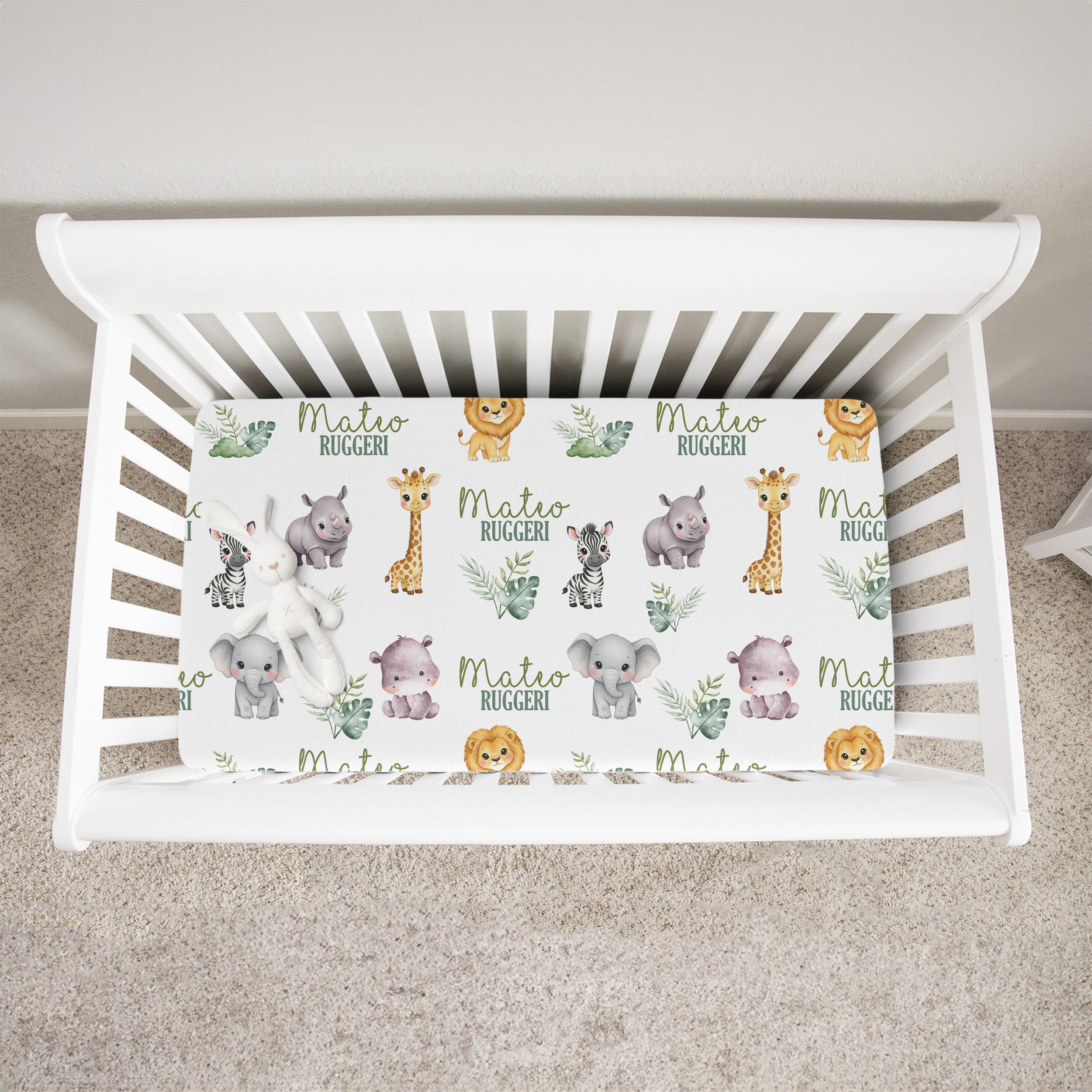 Safari Animal Personalized Crib Sheet