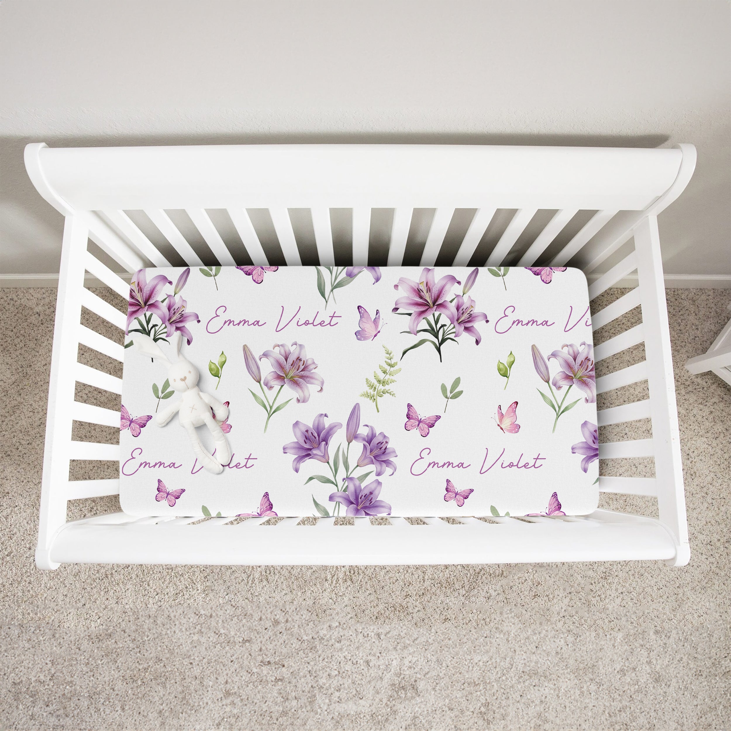 Purple Lilys Personalized Crib Sheet