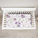 Personalized Crib Sheet in Purple Lilys