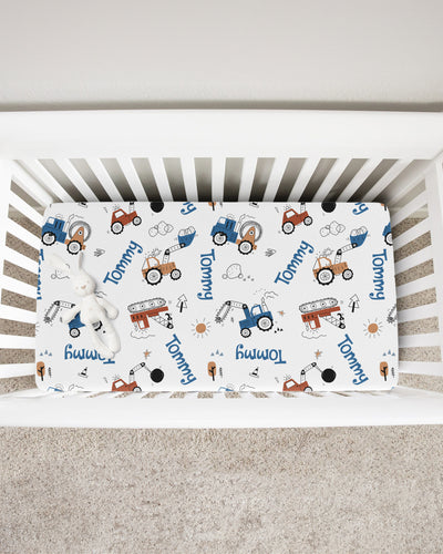 Personalized Crib Sheet in Construction Vehicle