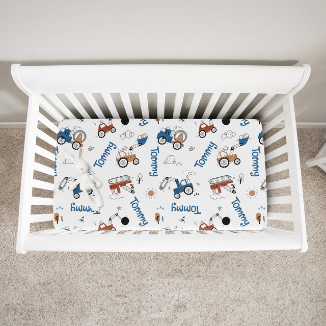 Personalized Crib Sheet in Construction Vehicle
