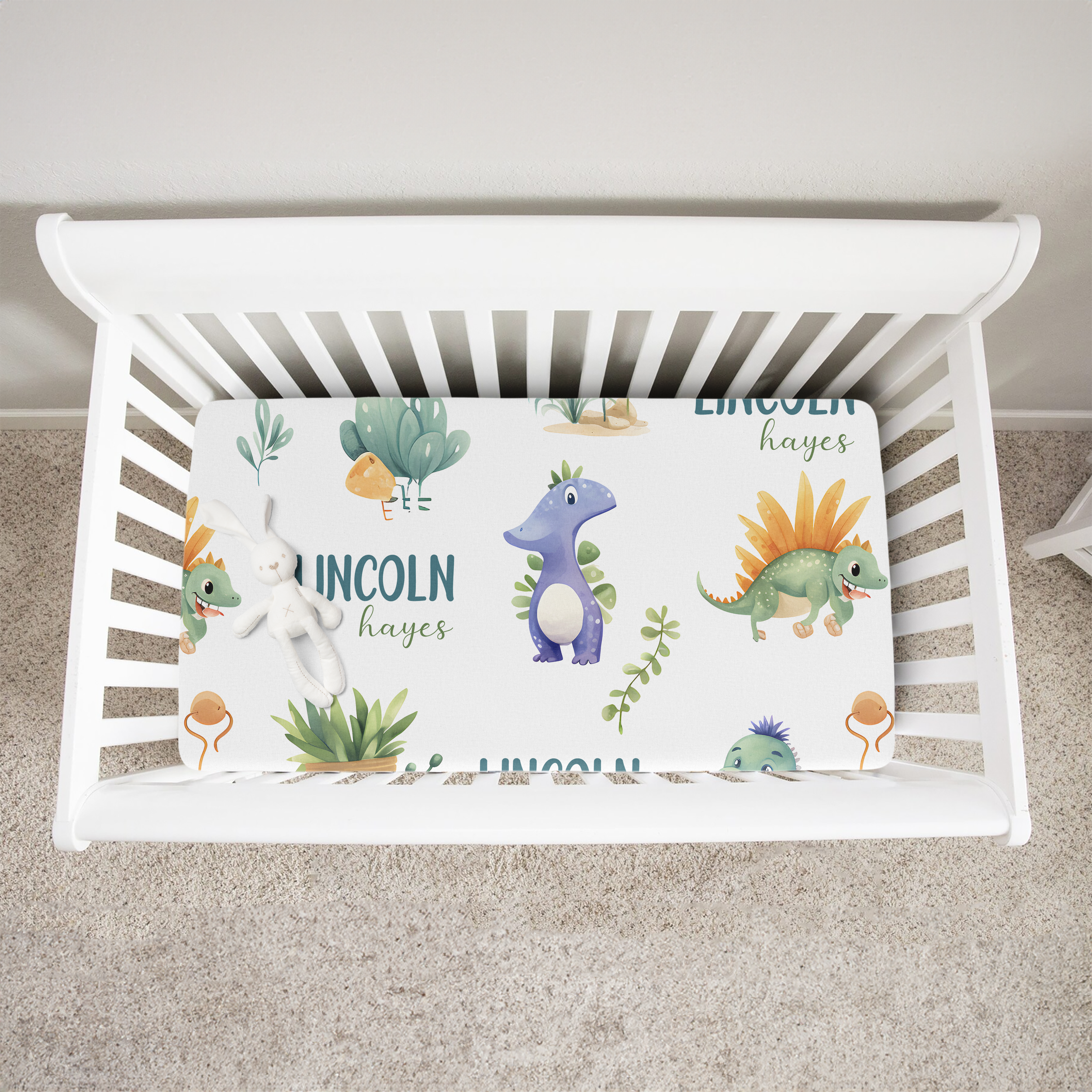 Dinosaur Boy Personalized Crib Sheet