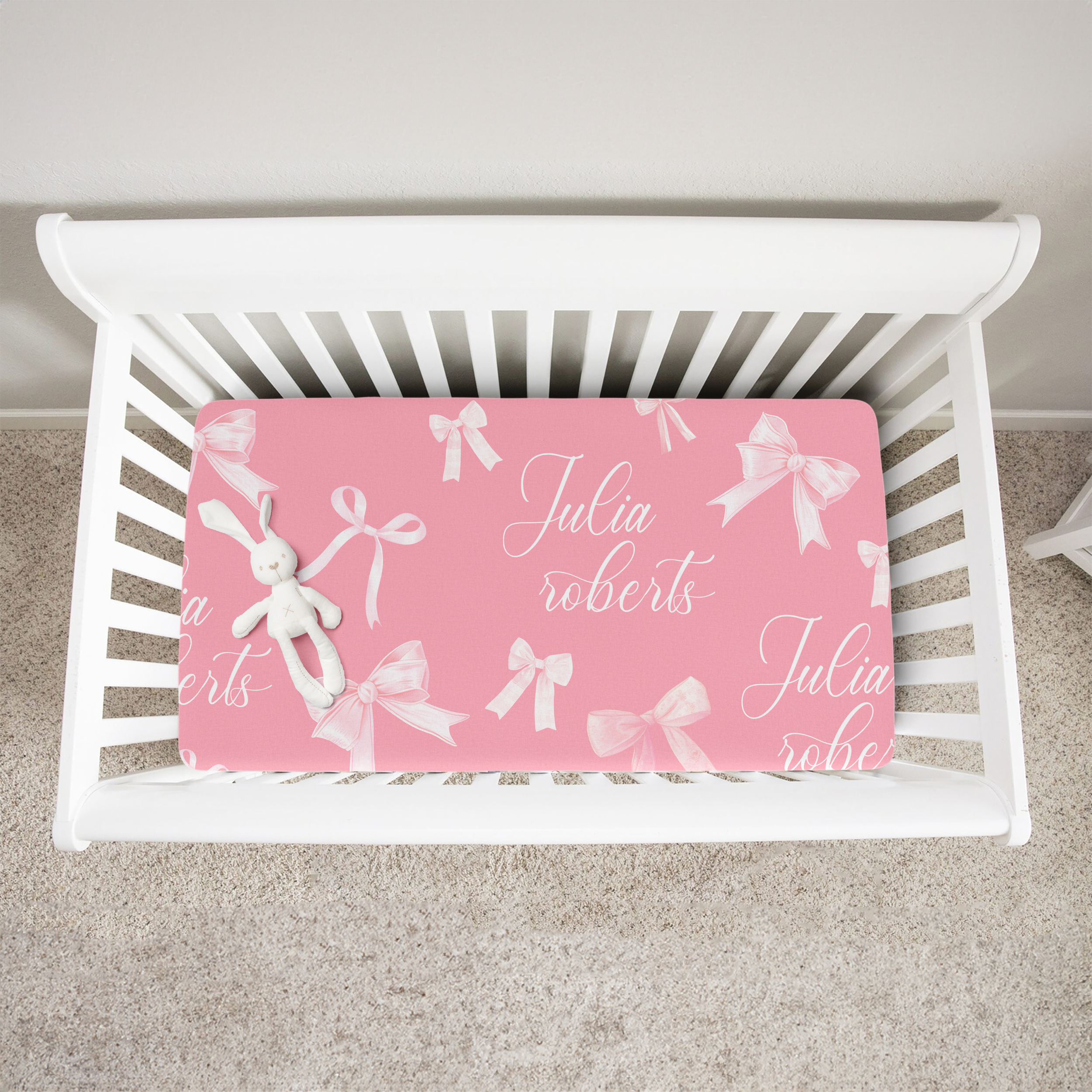 Personalized Crib Sheet in Pink Coquette Bow