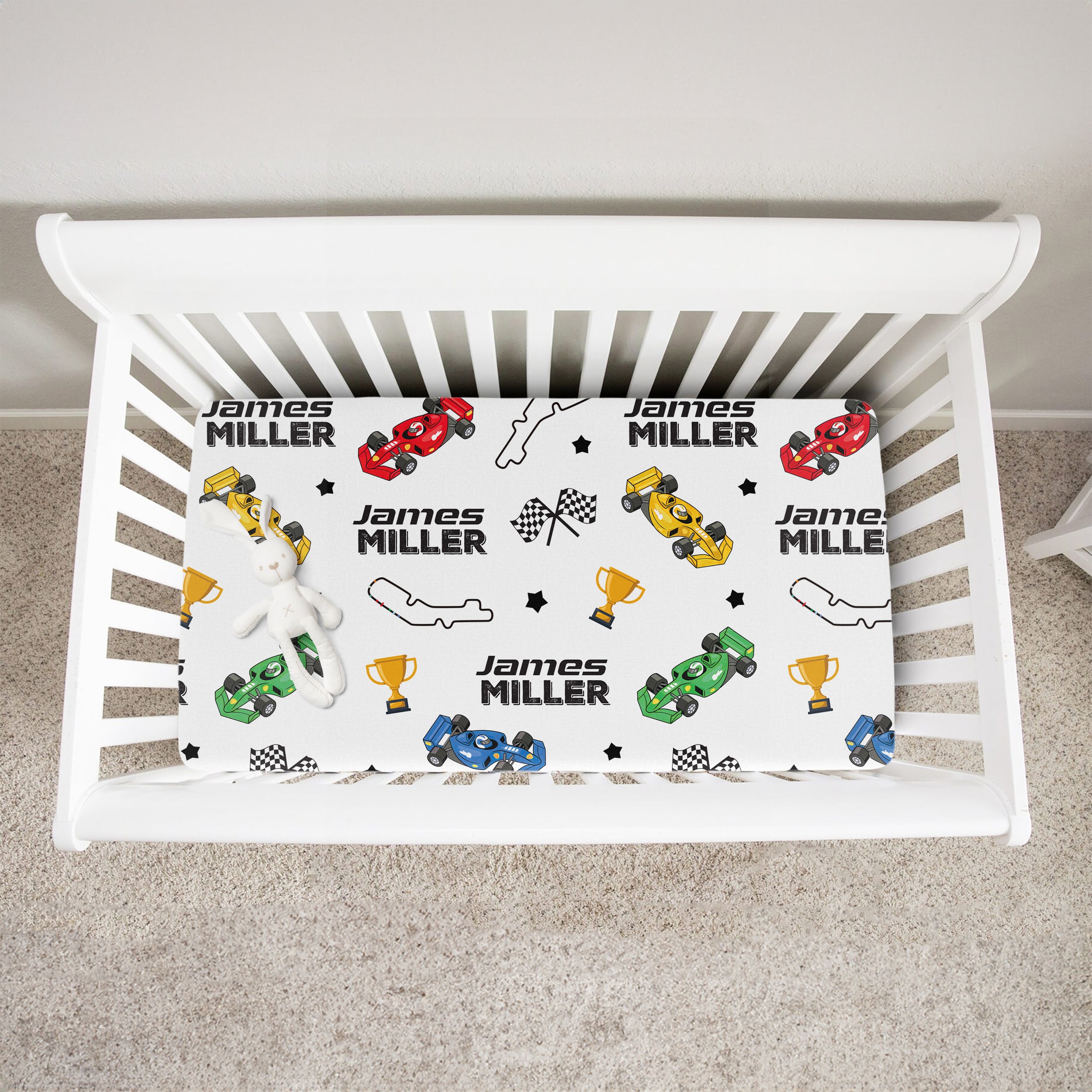 Personalized Crib Sheet in Pit Crew