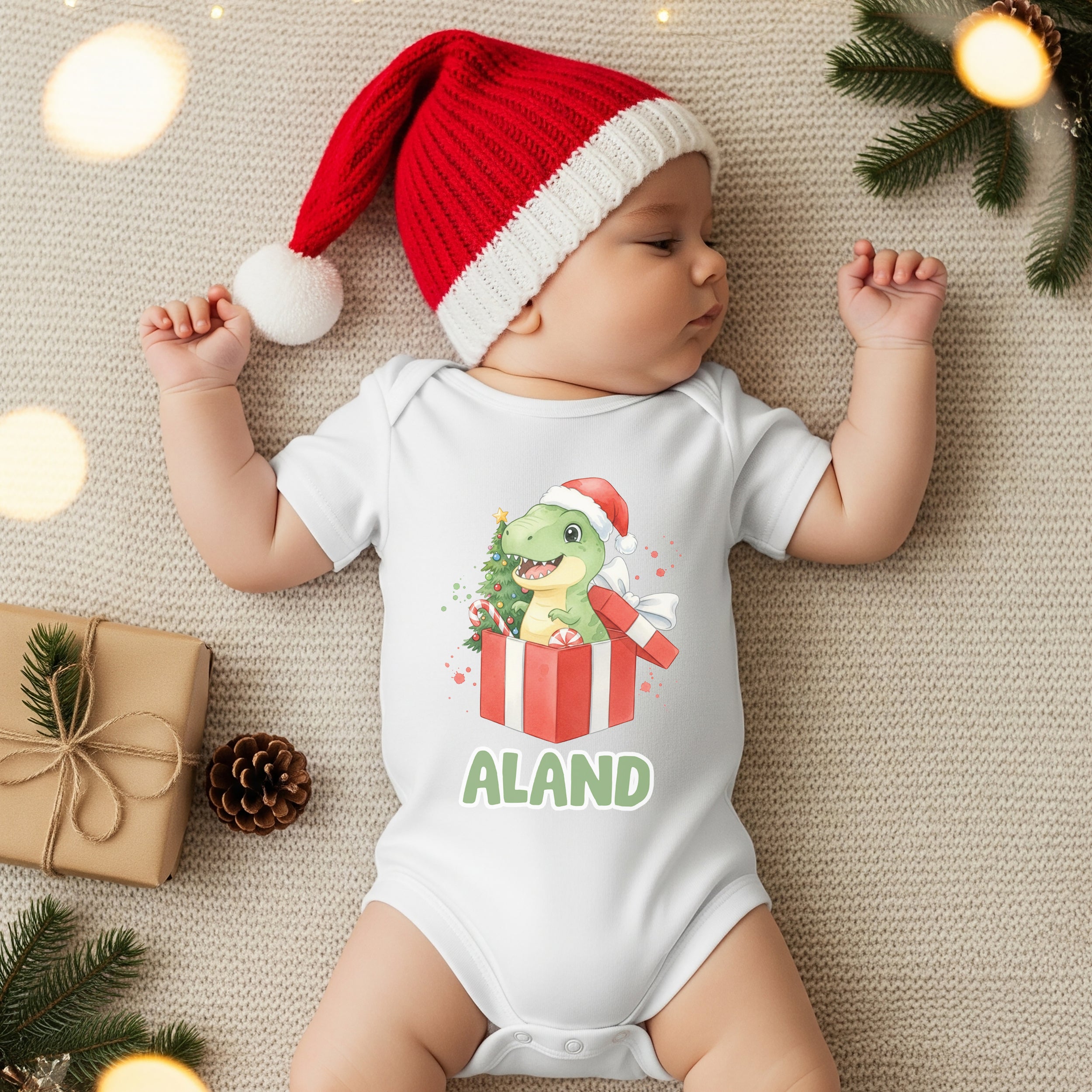 Personalized Graphic Bodysuit in Dinosaur's Christmas