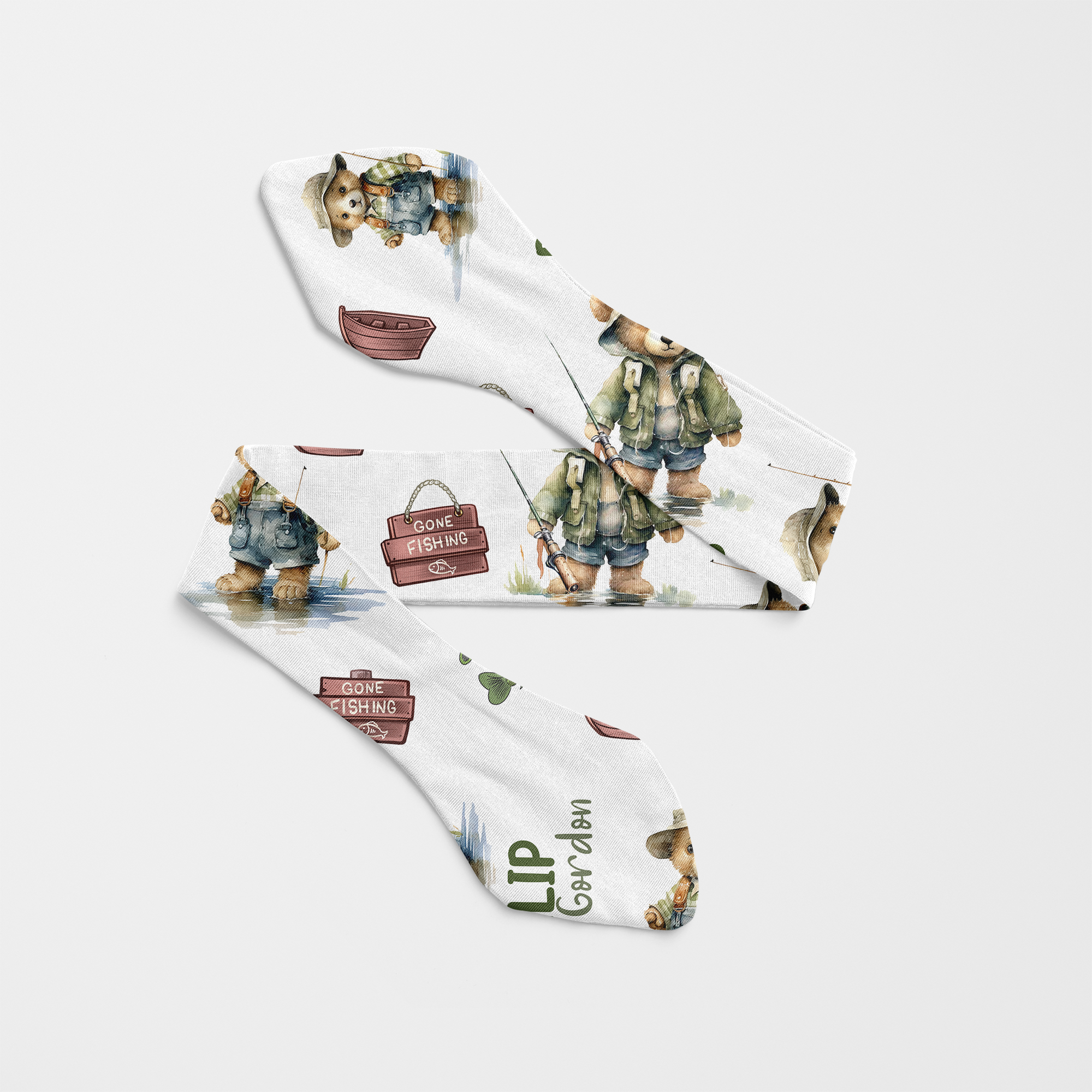 Personalized Knotted Headband in Bear Fishing