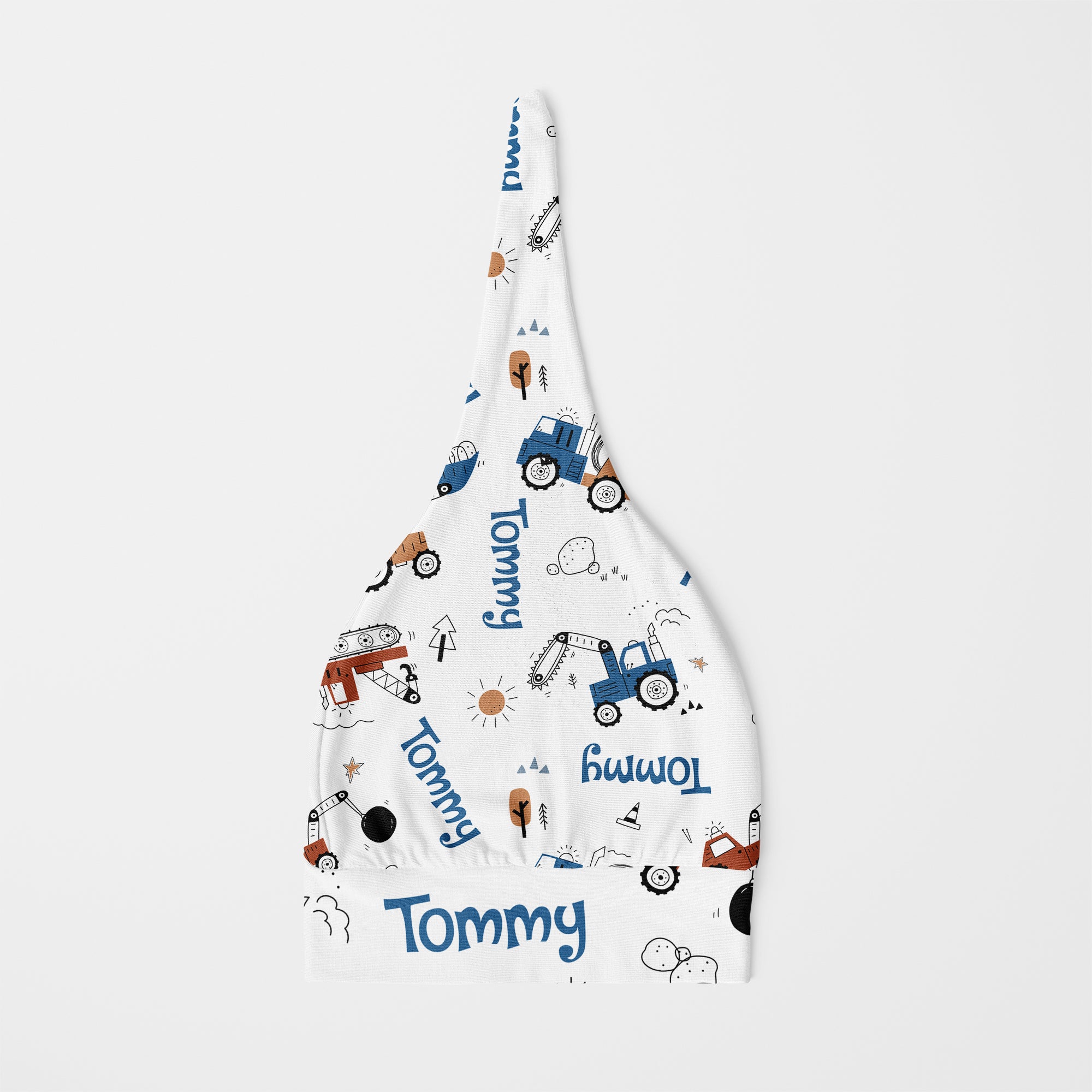 Personalized Knotted Hat in Construction Vehicle