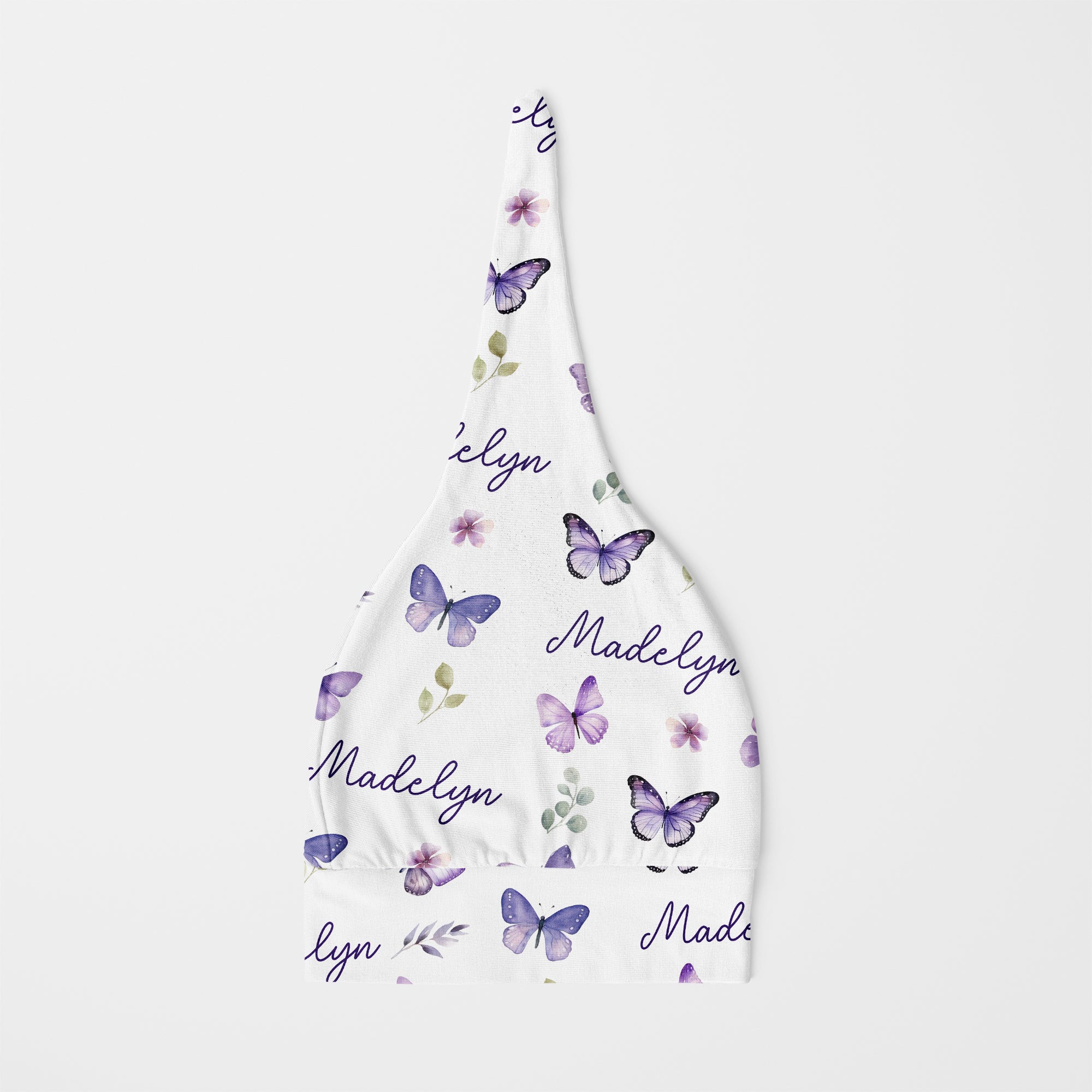 Personalized Knotted Hat in Purple Butterfly
