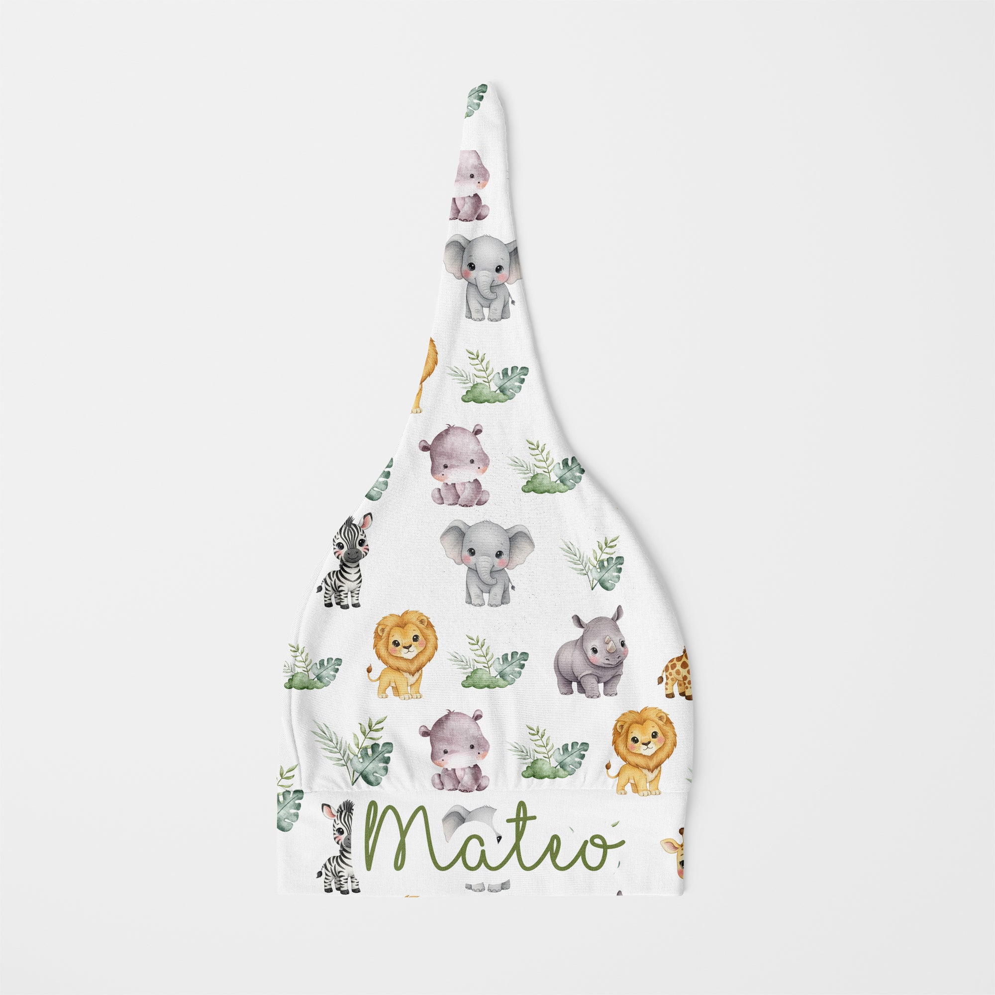 Personalized Knotted Hat in Safari Animal