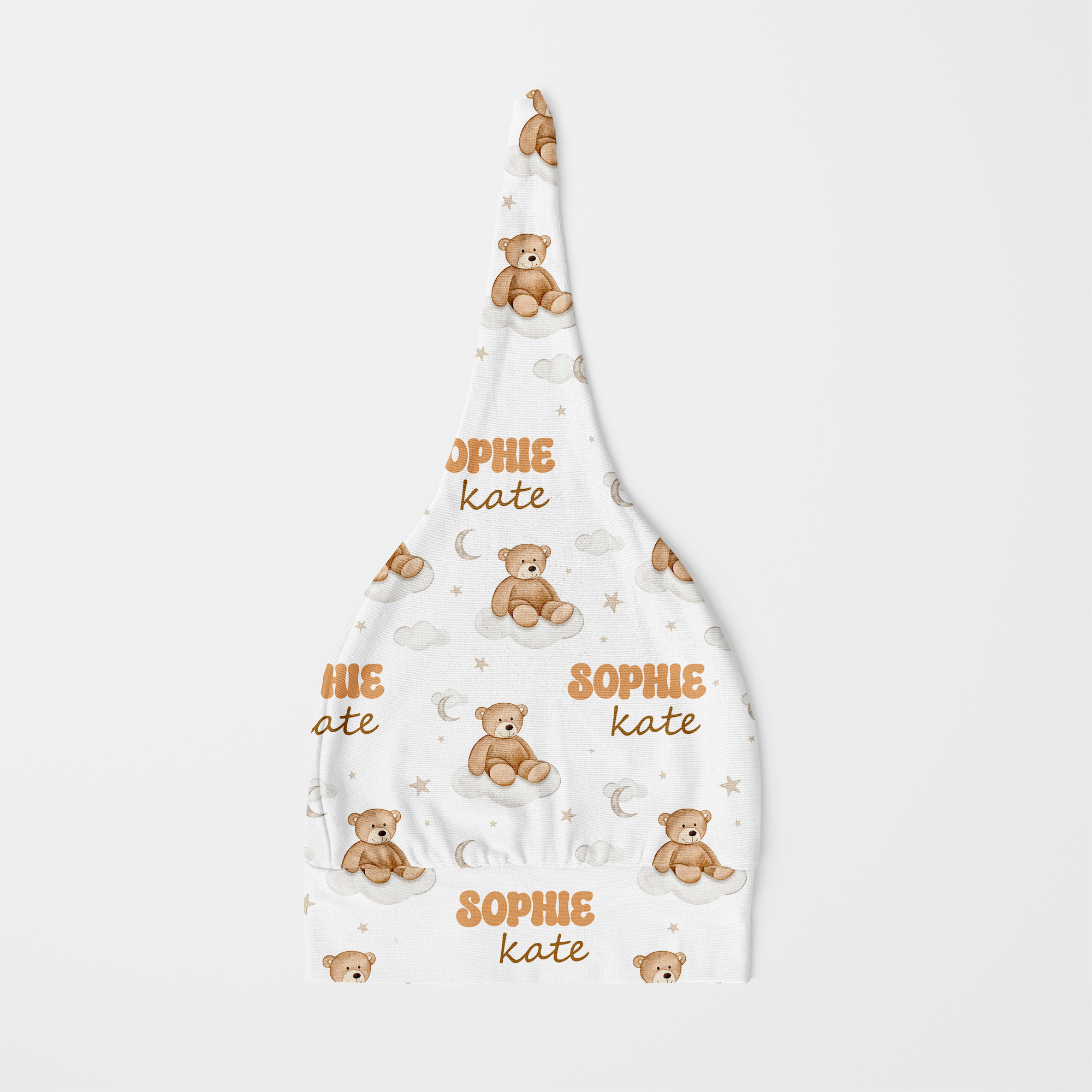 Personalized Knotted Hat in Teddy Bear