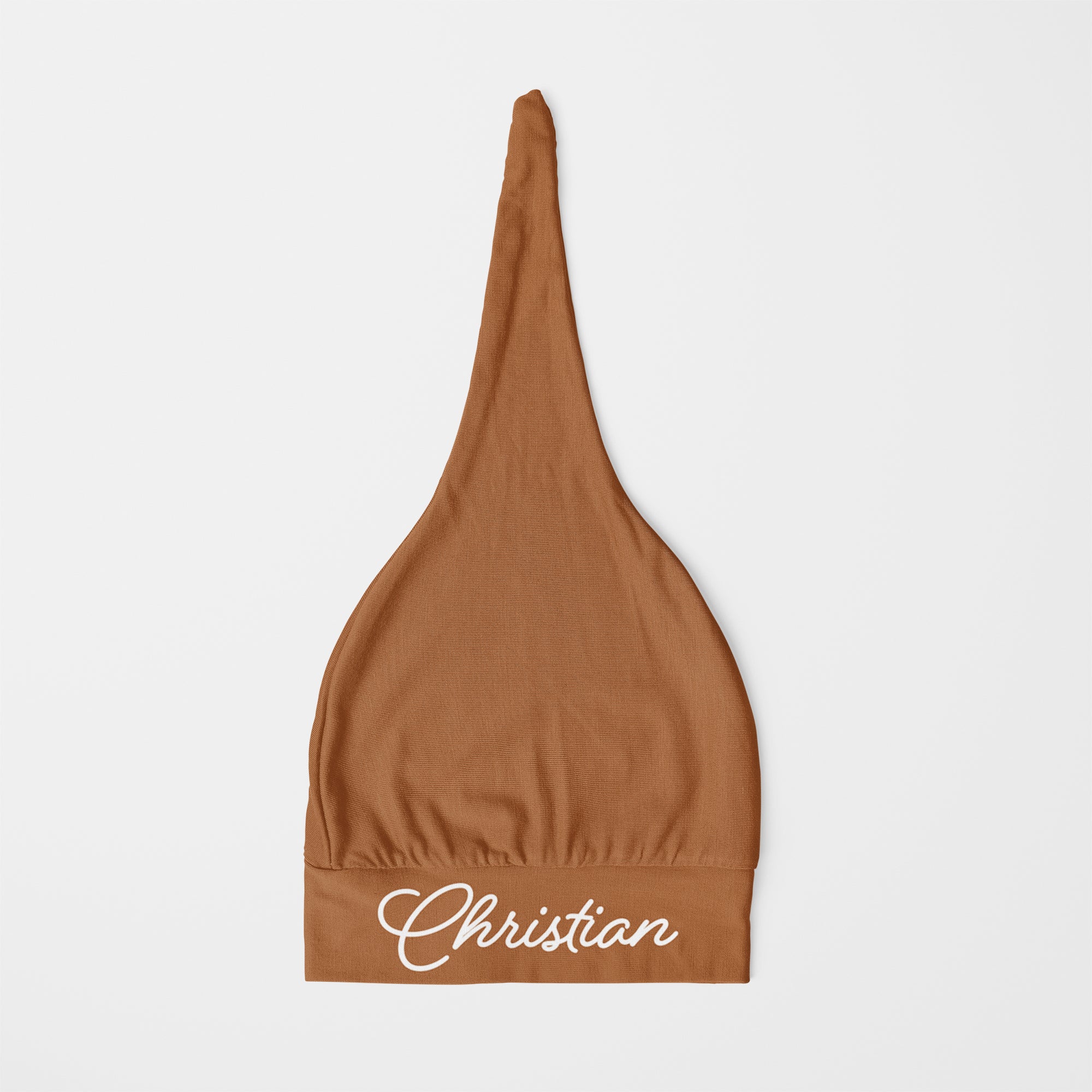 Personalized Knotted Hat in Warm Brown