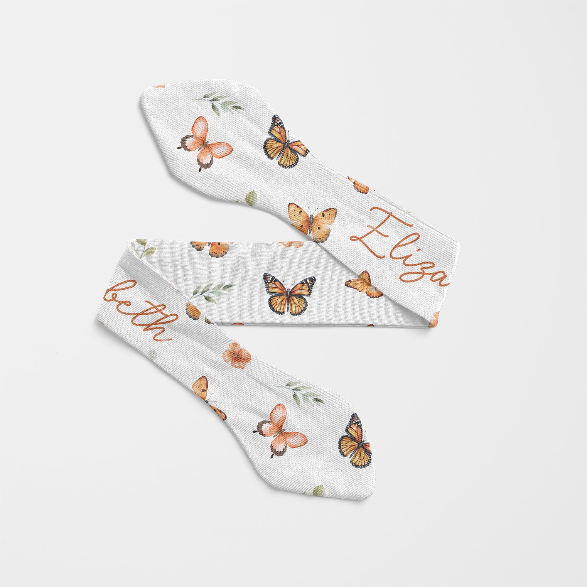 Personalized Knotted Headband in Orange Butterfly