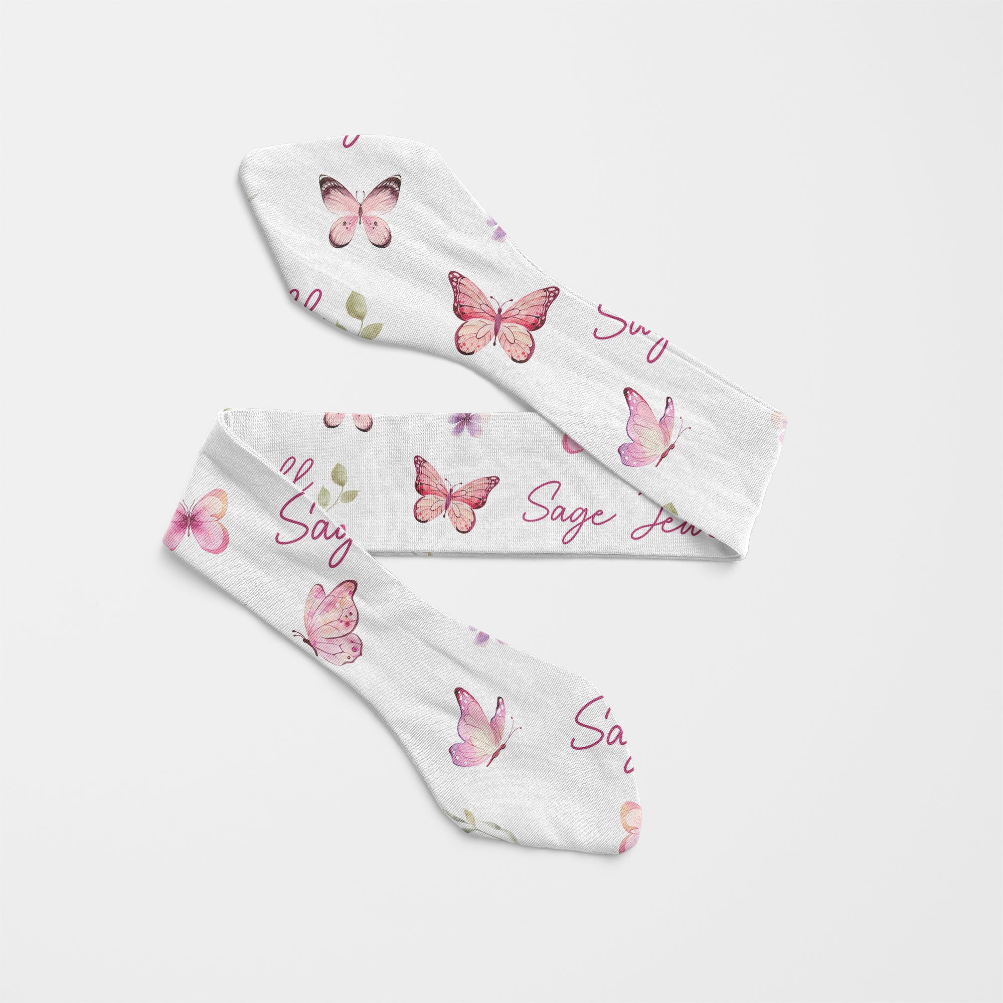 Personalized Knotted Headband in Pink Butterfly