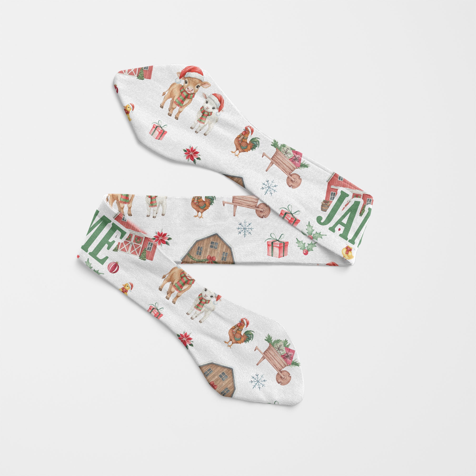 Personalized Knotted Headband in Xmas Farm