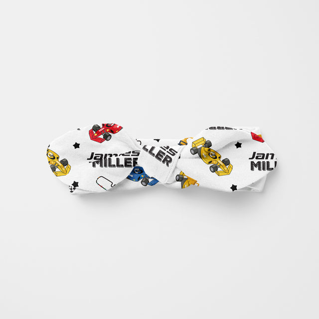 Personalized Knotted Headband in Pit Crew