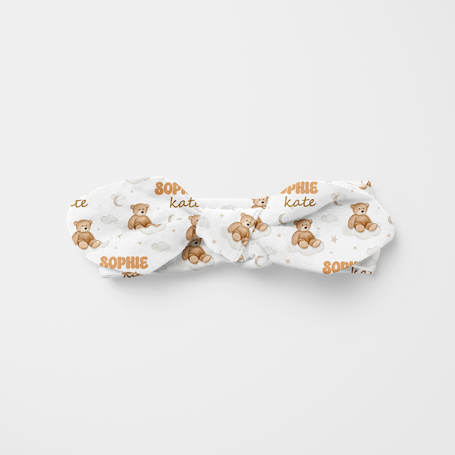 Personalized Knotted Headband in Teddy Bear