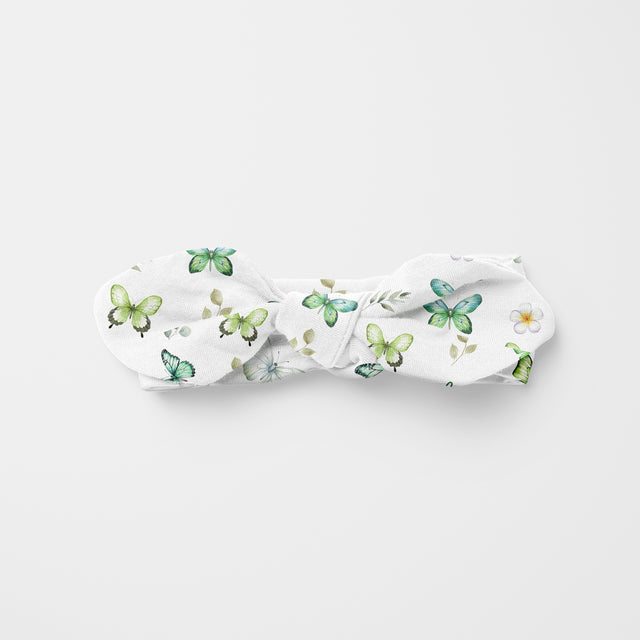 Personalized Knotted Headband in Green Butterfly