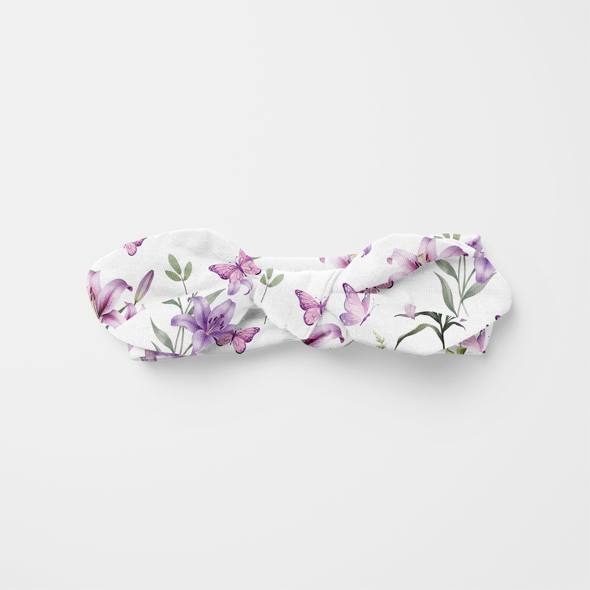 Personalized Knotted Headband in Purple Lilys
