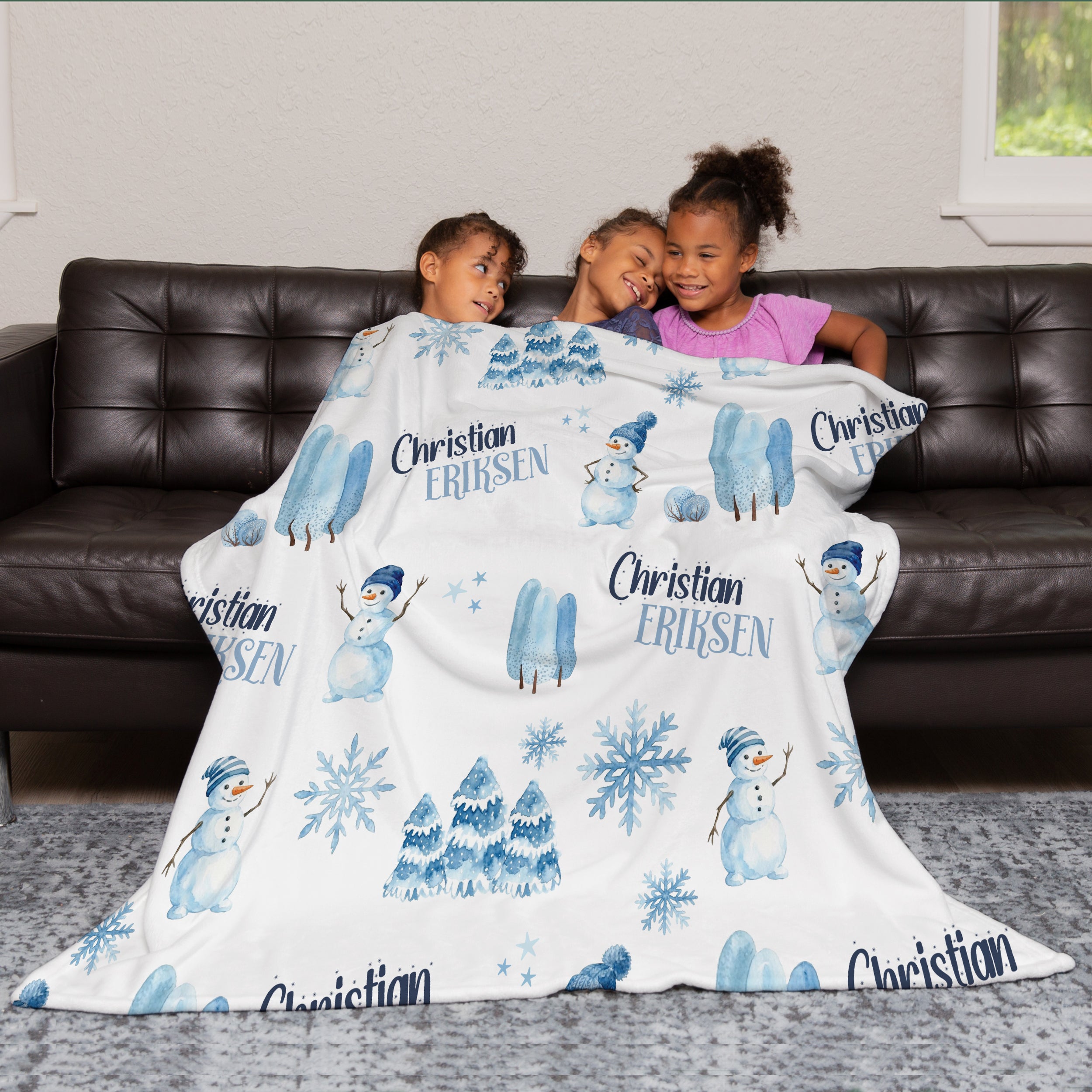 Snowman Personalized Kids Minky Blanket