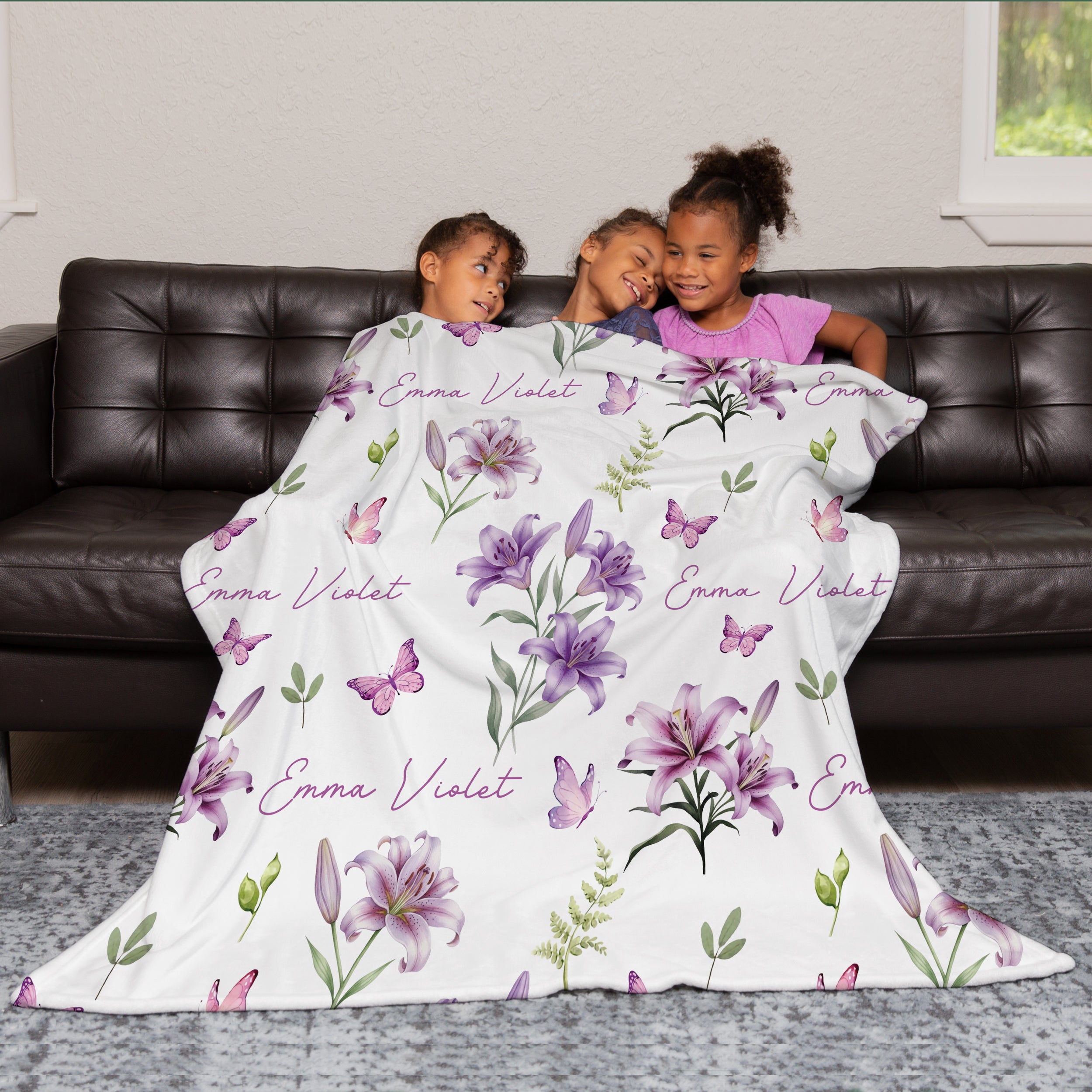 Personalized Blanket in Purple Lilys