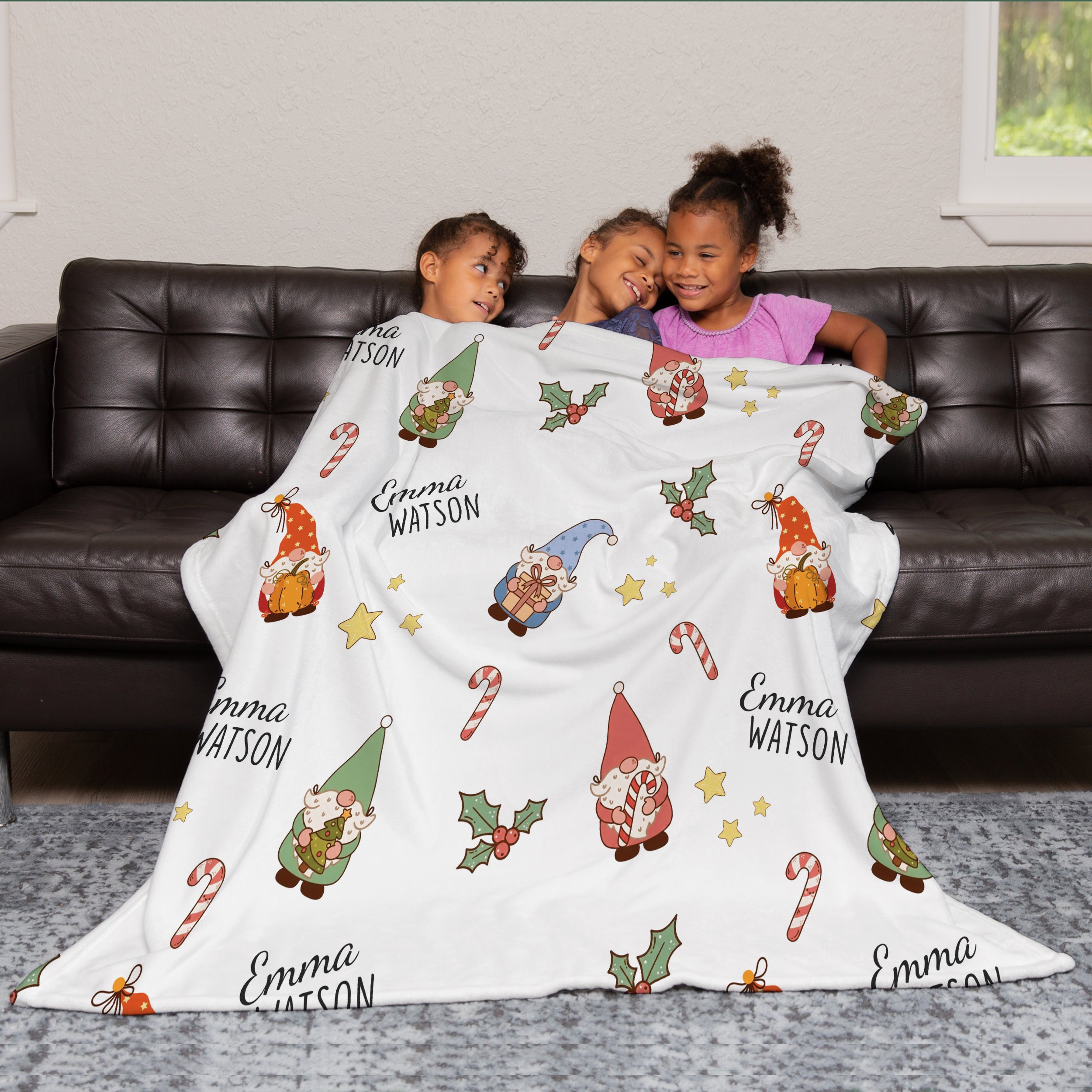 Personalized Blanket in Christmas Gnomes