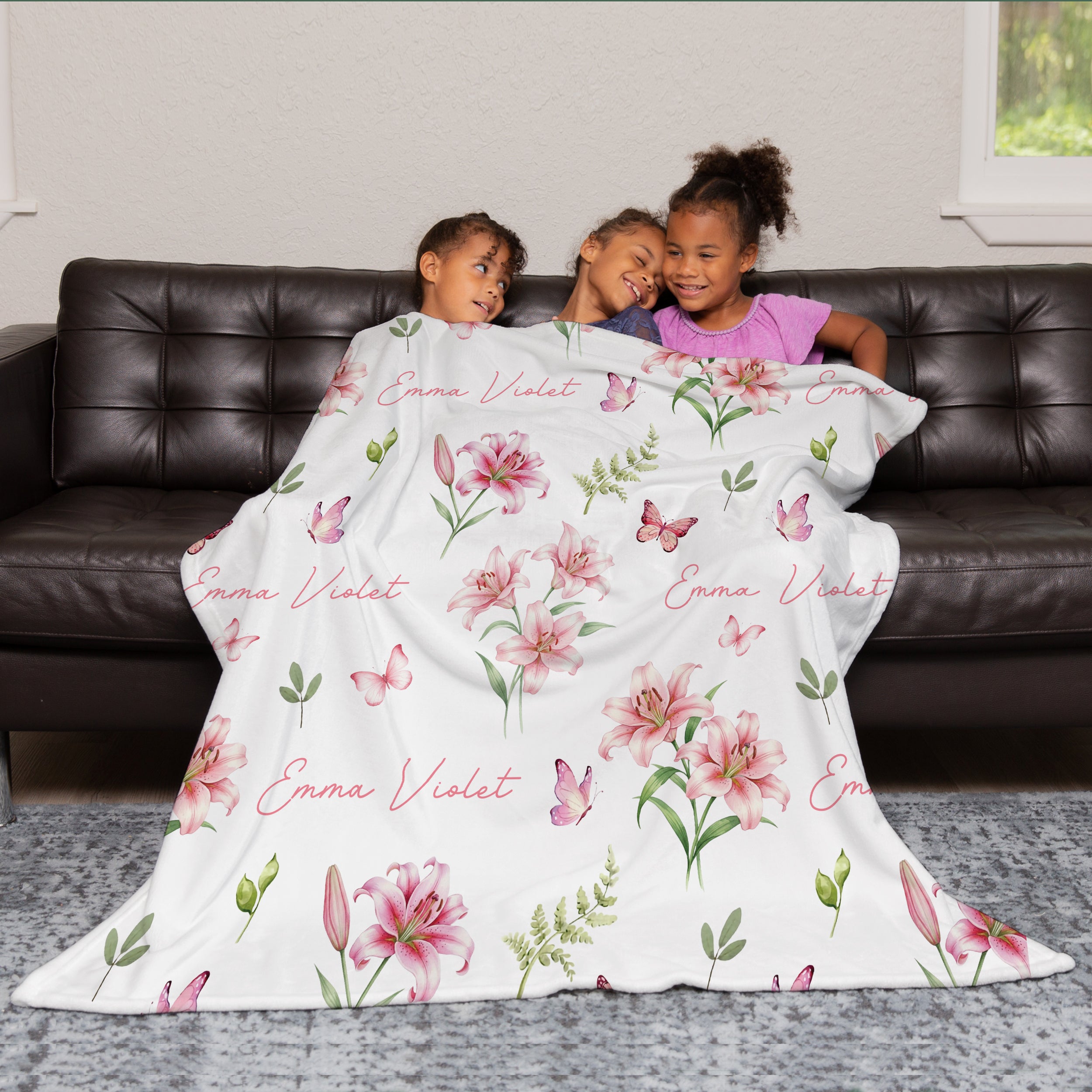 Personalized Blanket in Pink Lilys