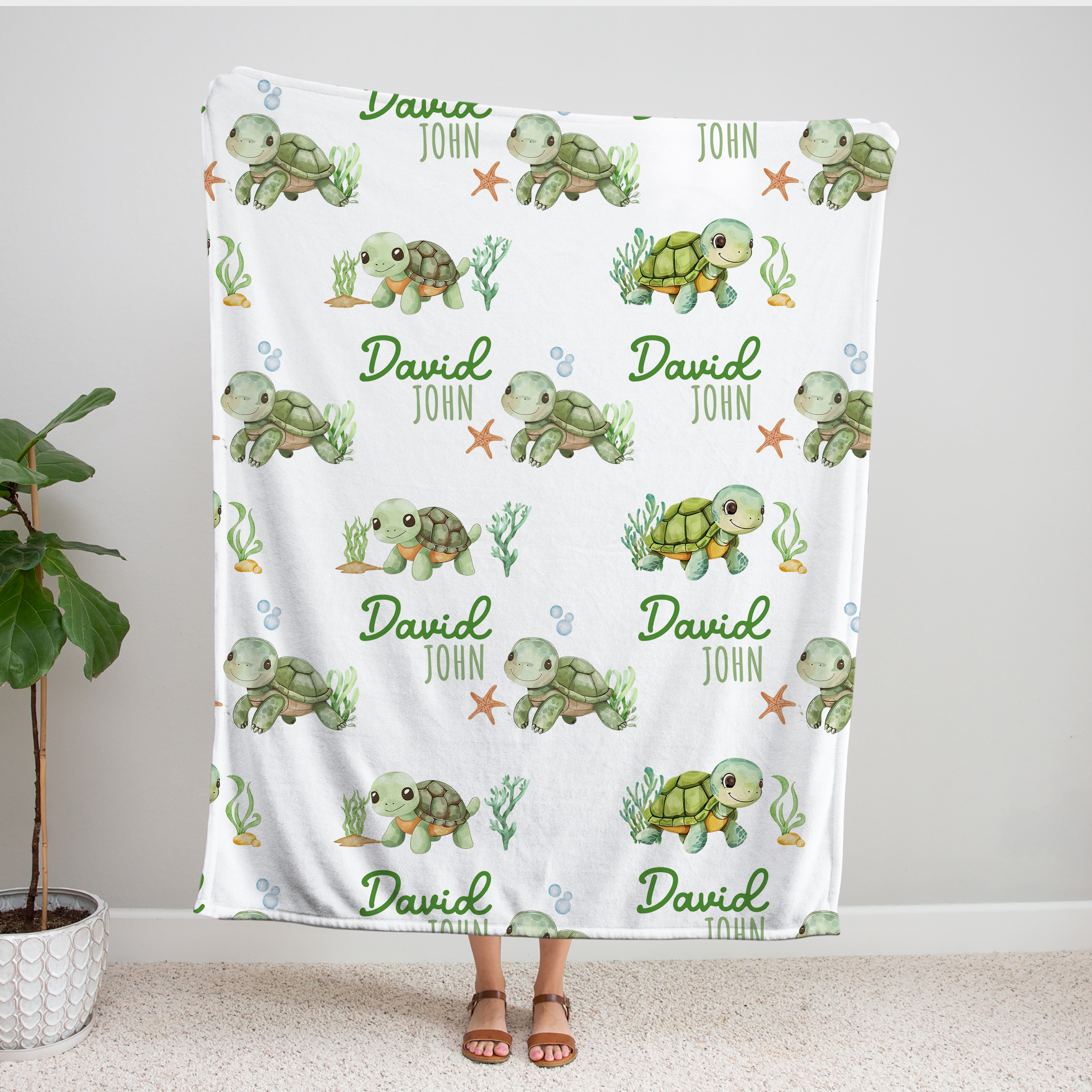 Personalized Blanket in Sea Turtle