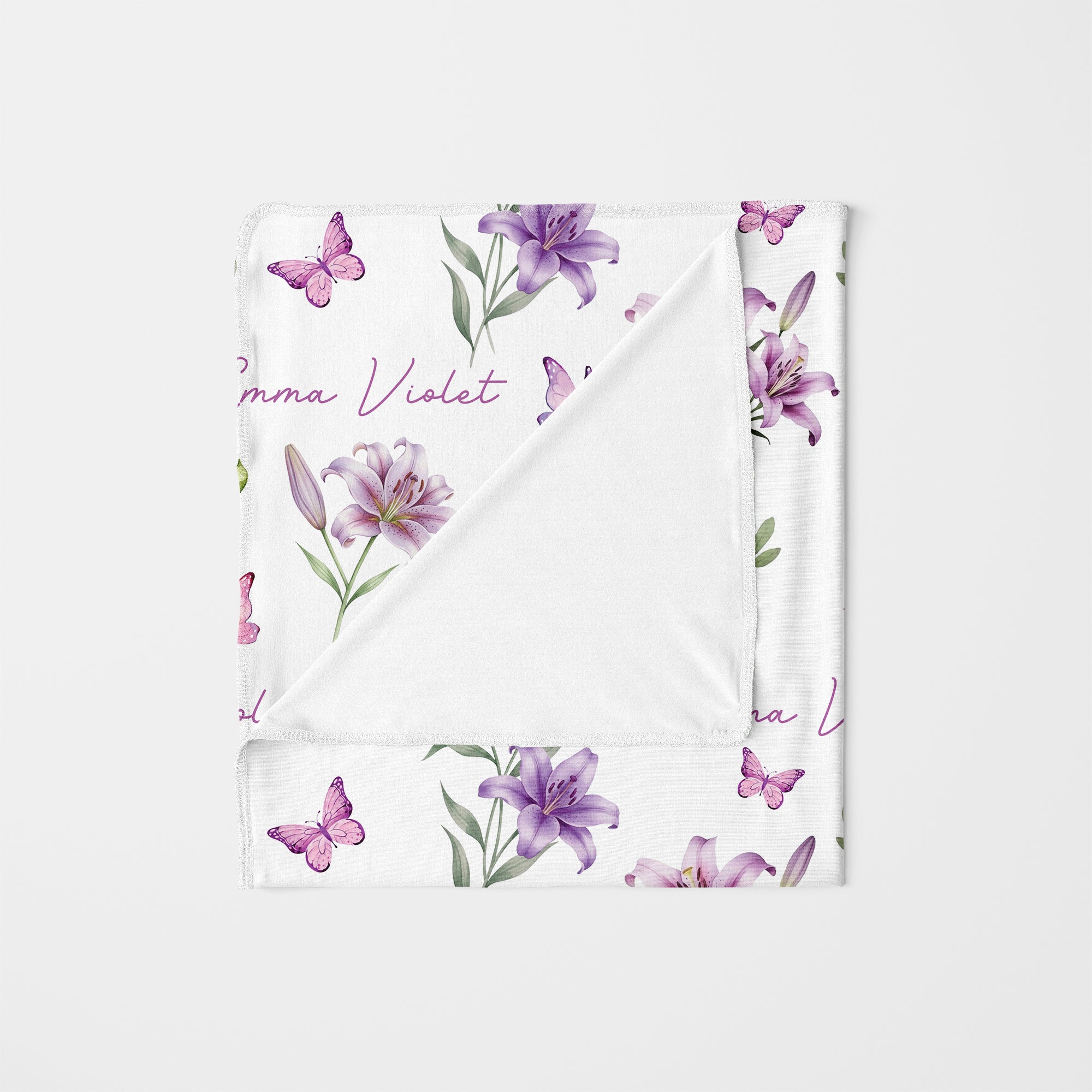 Personalized Swaddle in Purple Lilys