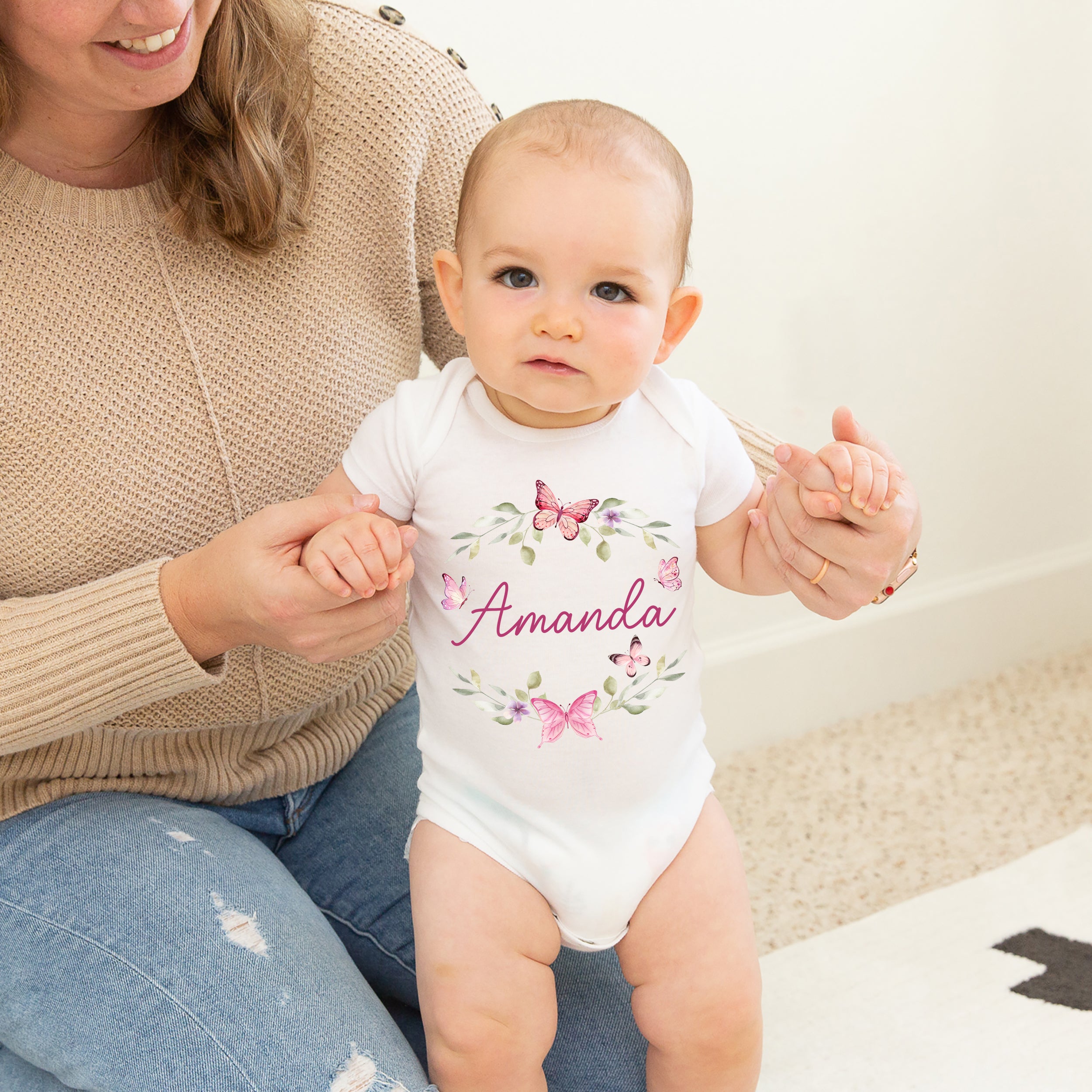 Personalized Bodysuit in Pink Butterfly