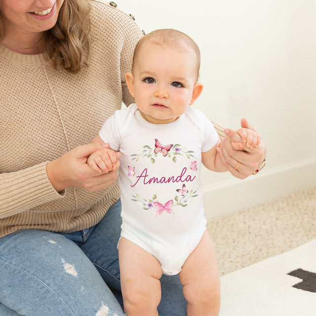 Personalized Graphic Bodysuit in Pink Butterfly